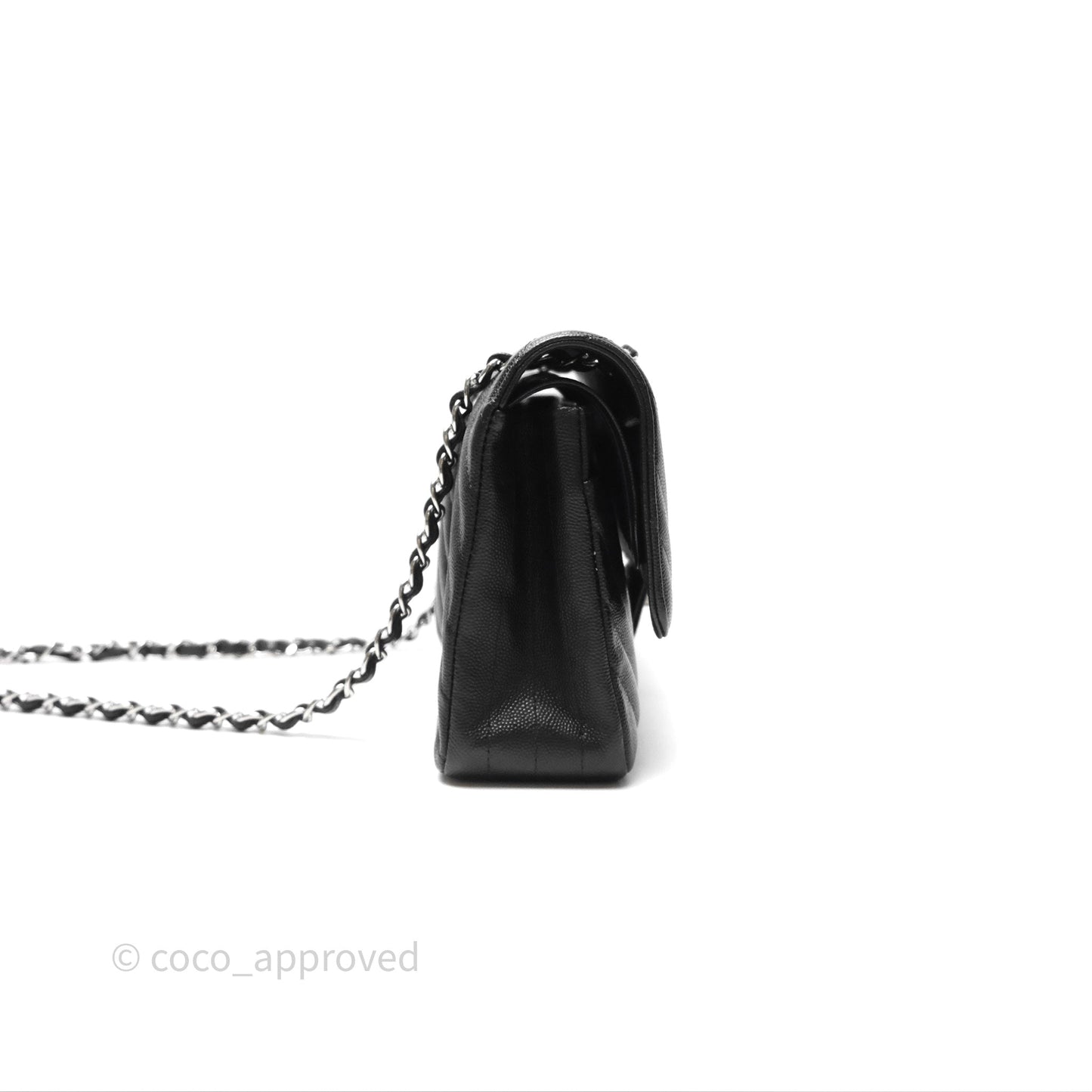 Chanel Classic M/L Medium Flap Chevron Black Caviar Silver Hardware
