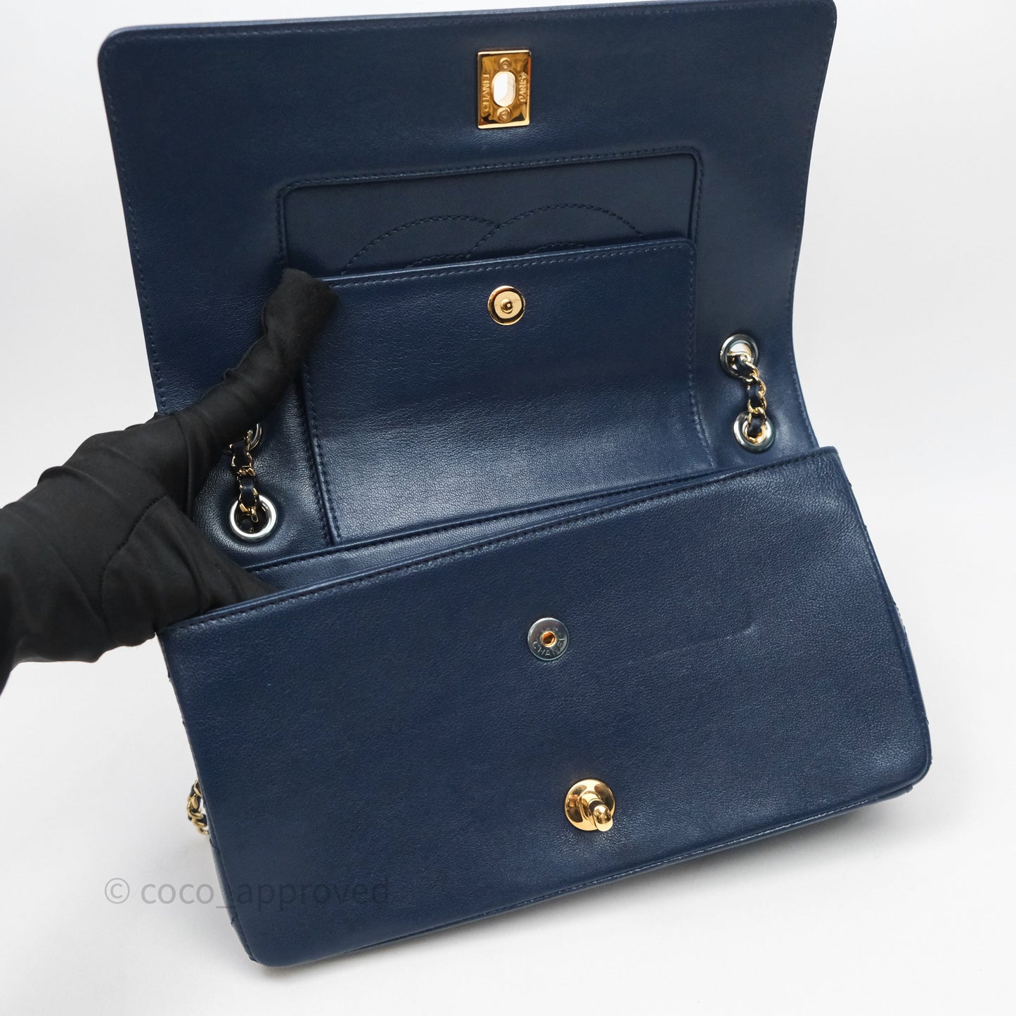 Chanel Mademoiselle Vintage Flap Bag Navy Sheepskin Gold Hardware
