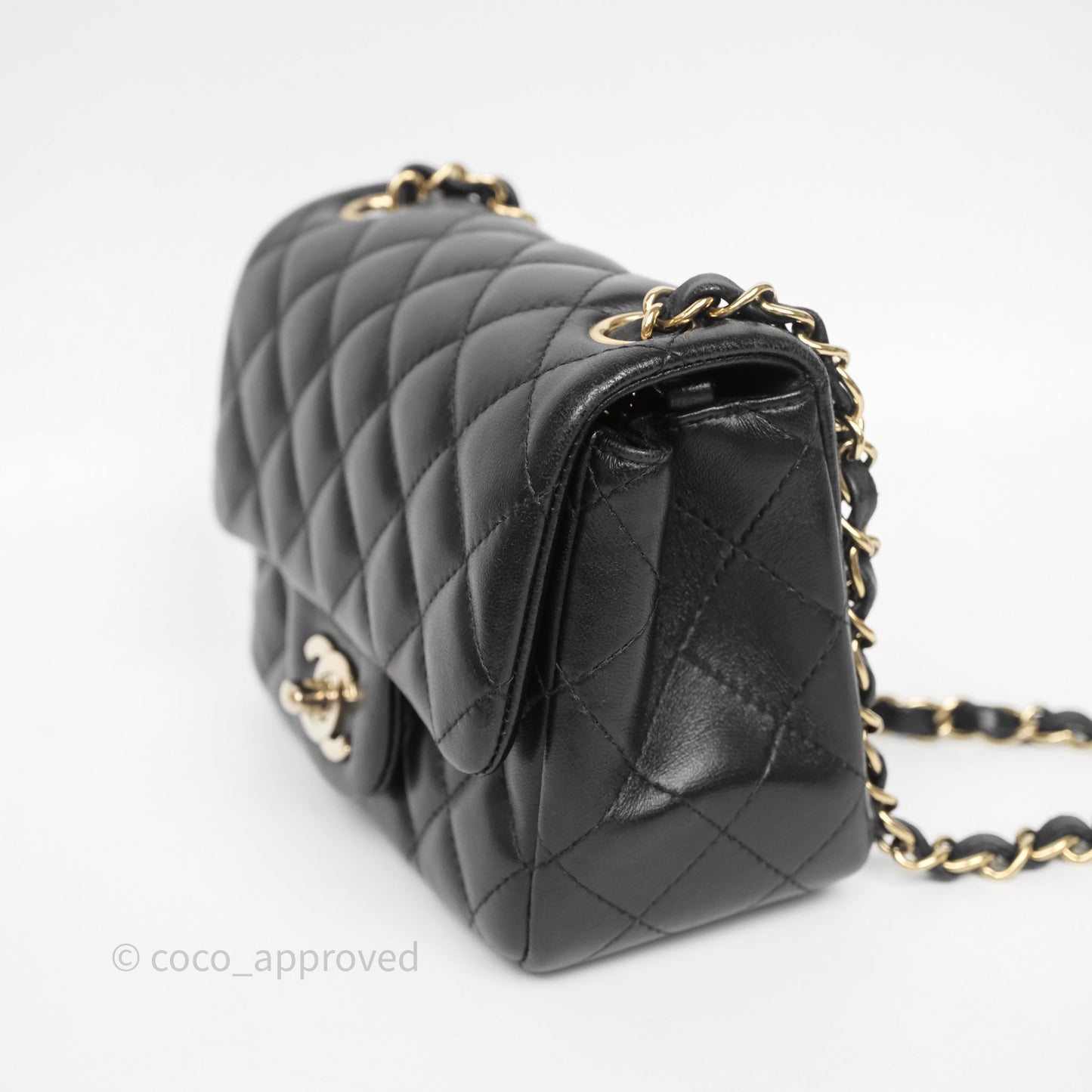 Chanel Mini Square Quilted Black Lambskin Gold Hardware