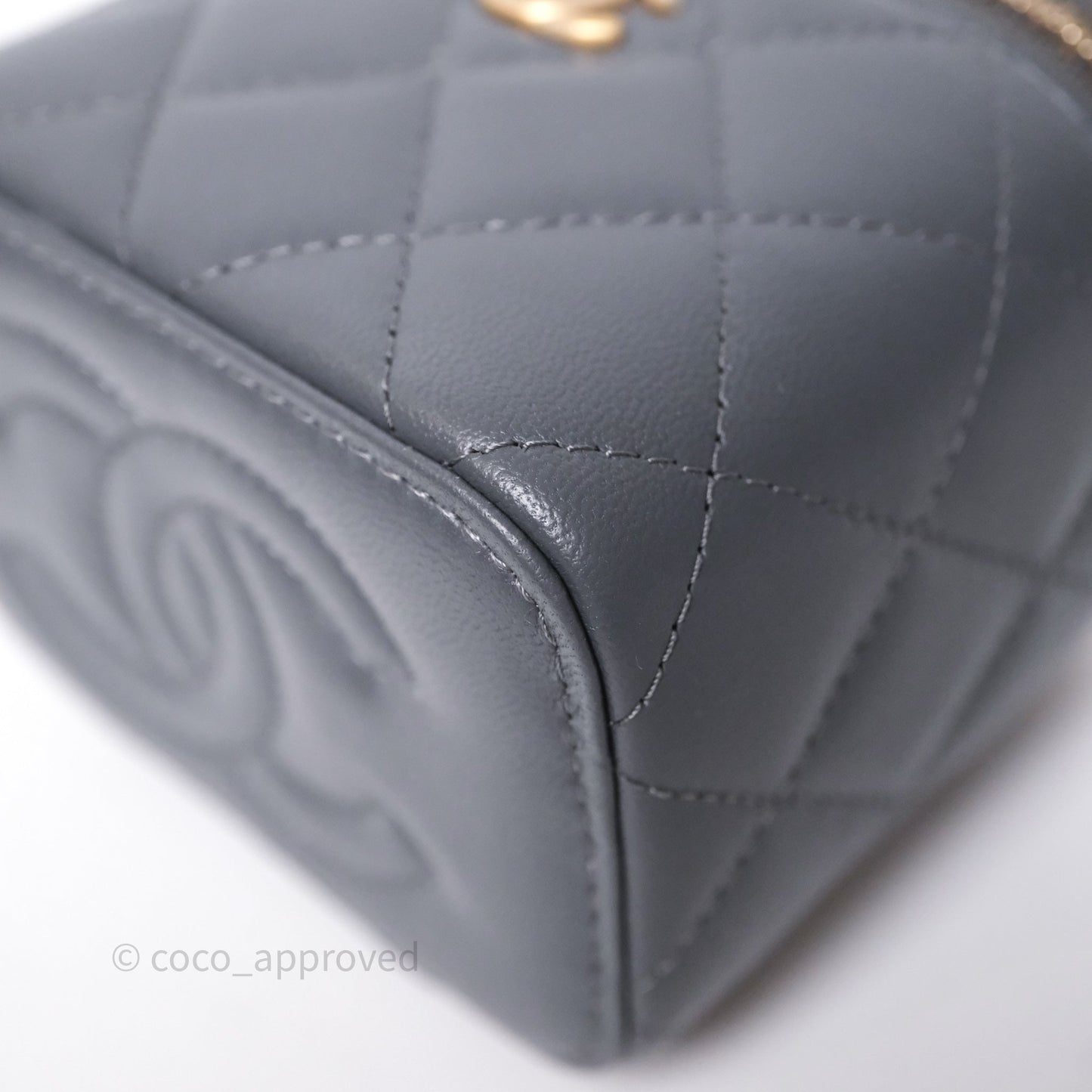 Chanel Mini Vanity Pearl Crush With Chain Dark Grey Lambskin Aged Gold Hardware