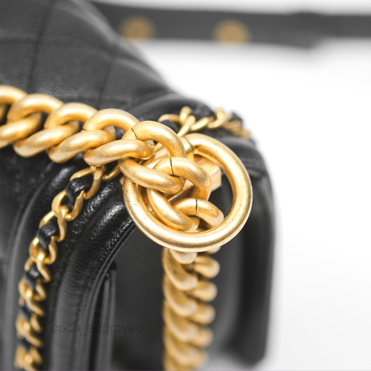 Chanel Small Chain Around Boy Quilted Black Caviar Aged Gold Hardware