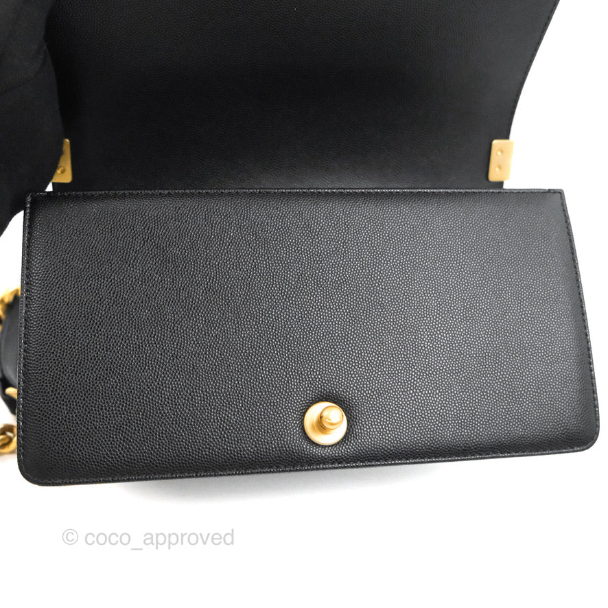 Chanel Quilted Medium Boy Black Caviar Aged Gold Hardware