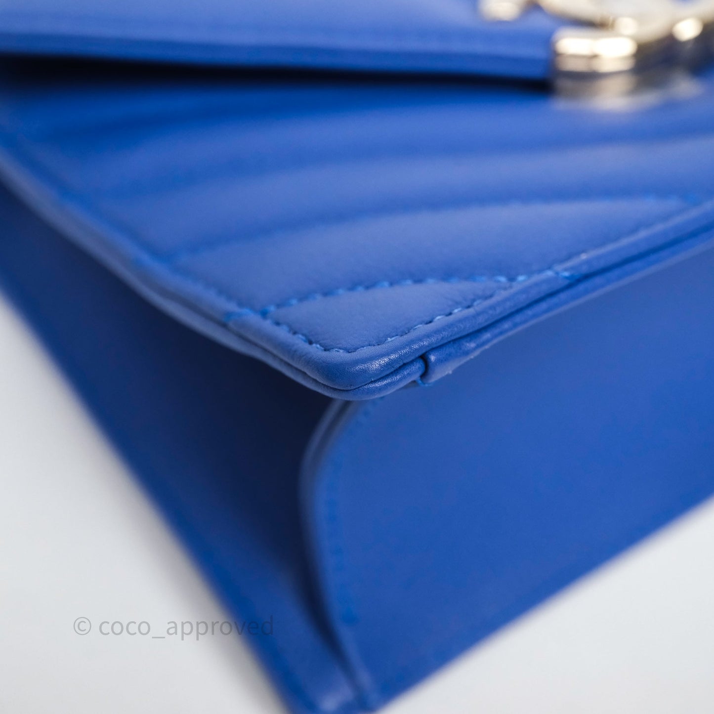 Chanel Chevron Square Envelope Flap Bag Royal Blue Calfskin Gold Hardware 19C