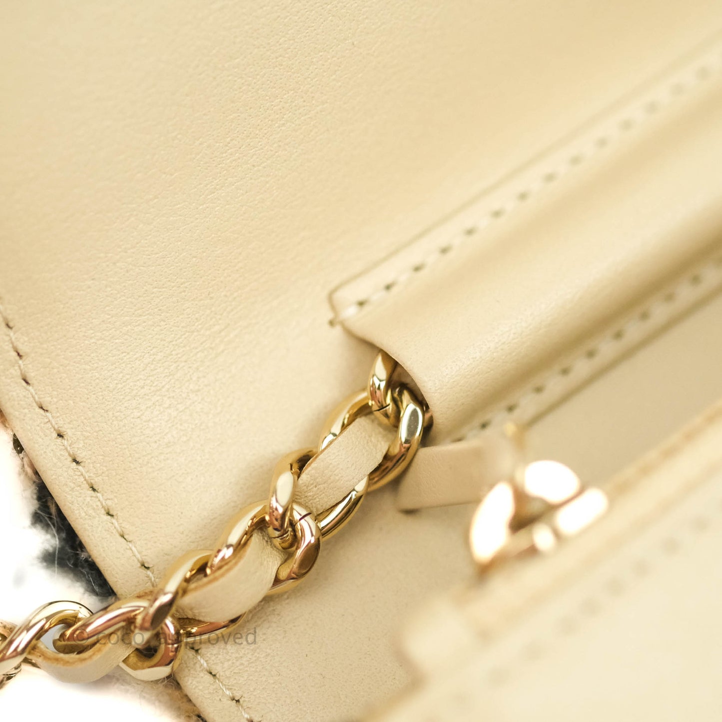 Chanel Wallet On Chain WOC Houndstooth Beige Black Tweed Gold Hardware
