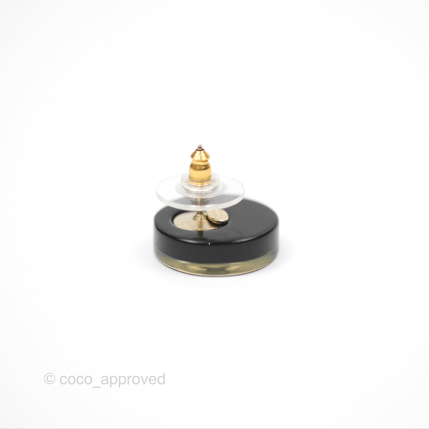 Chanel CC Resin Crystal Round Earrings  Black/ Gold Tone 08C