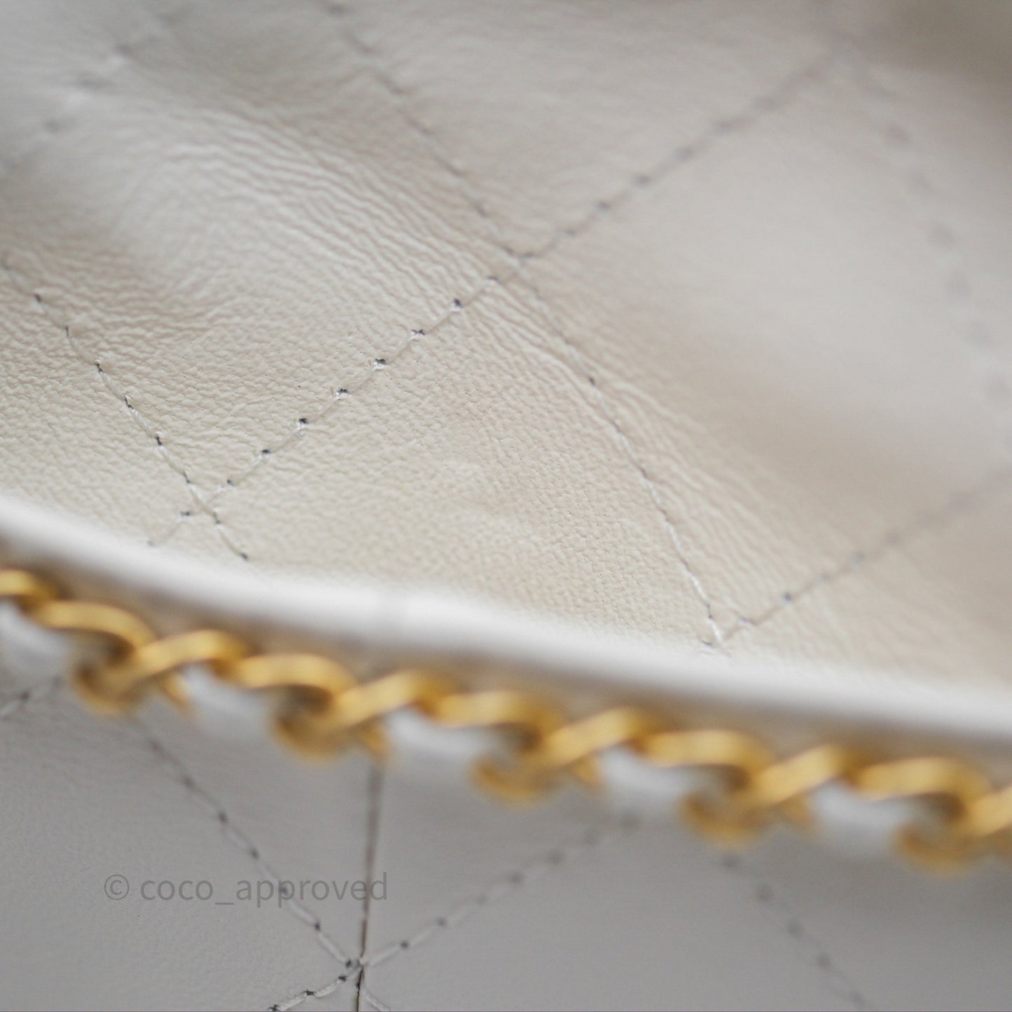 Chanel Mini Bucket Bag White Shiny Lambskin Aged Gold Hardware 25C