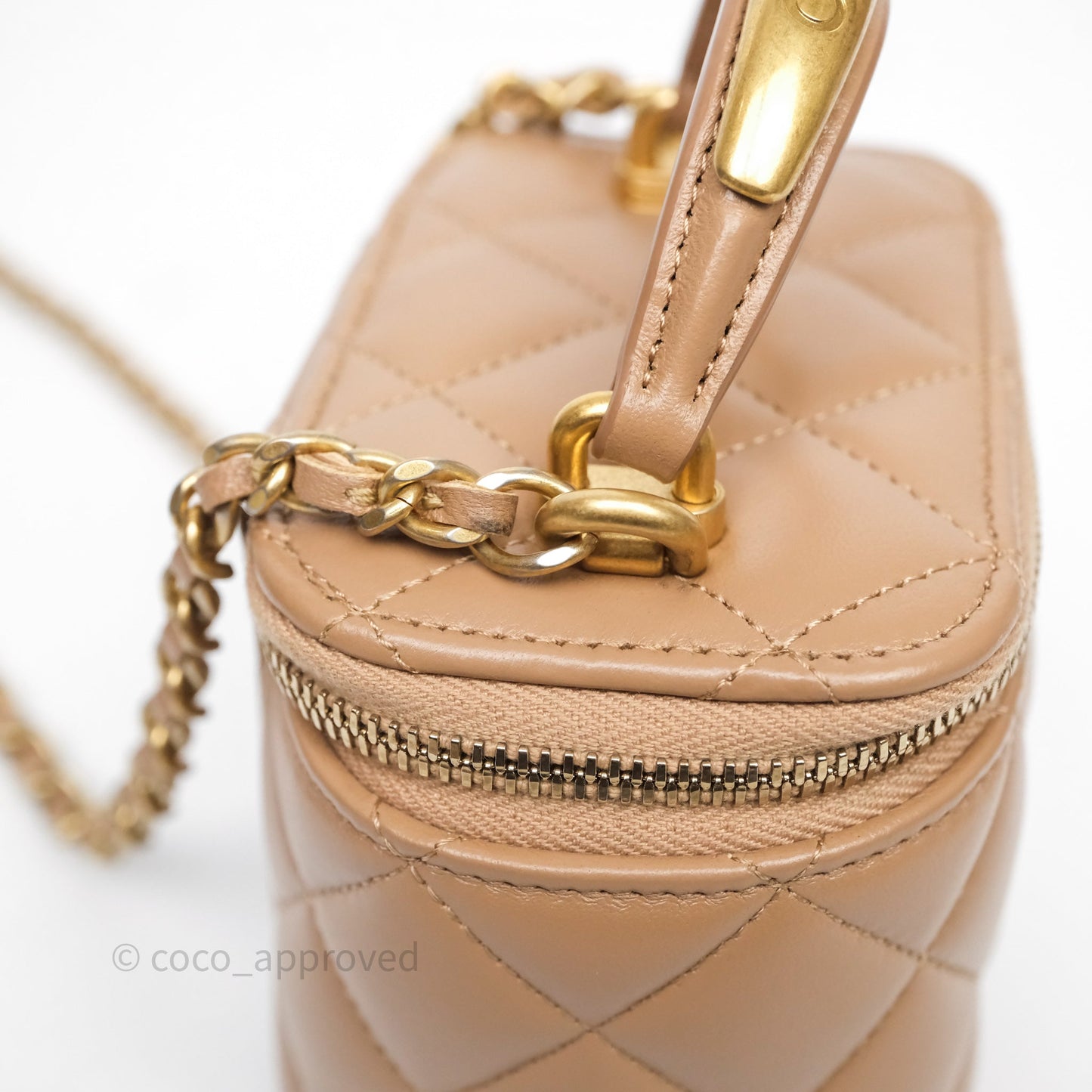 Chanel Mini Metal Top Handle Vanity With Chain Dark Beige Lambskin Aged Gold Hardware