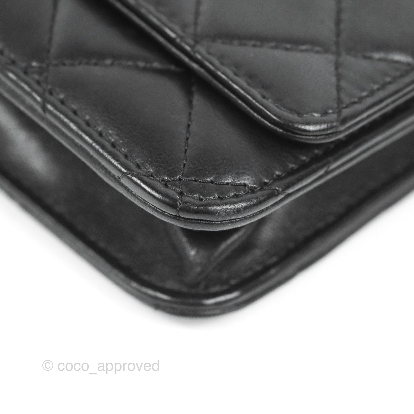 Chanel Quilted Classic Wallet On Chain WOC Black Lambskin Silver Hardware