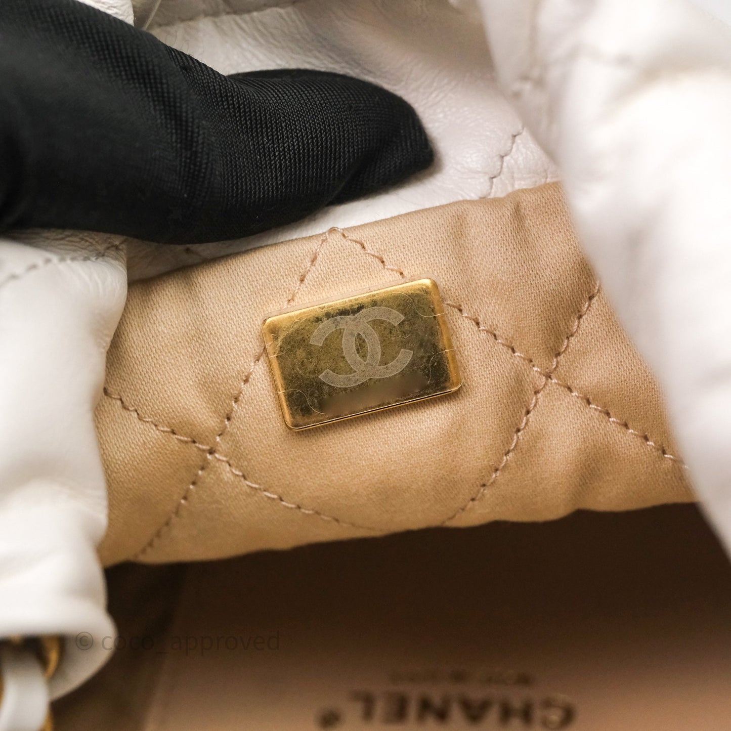 Chanel 22 Mini Bag White Calfskin Aged Gold Hardware