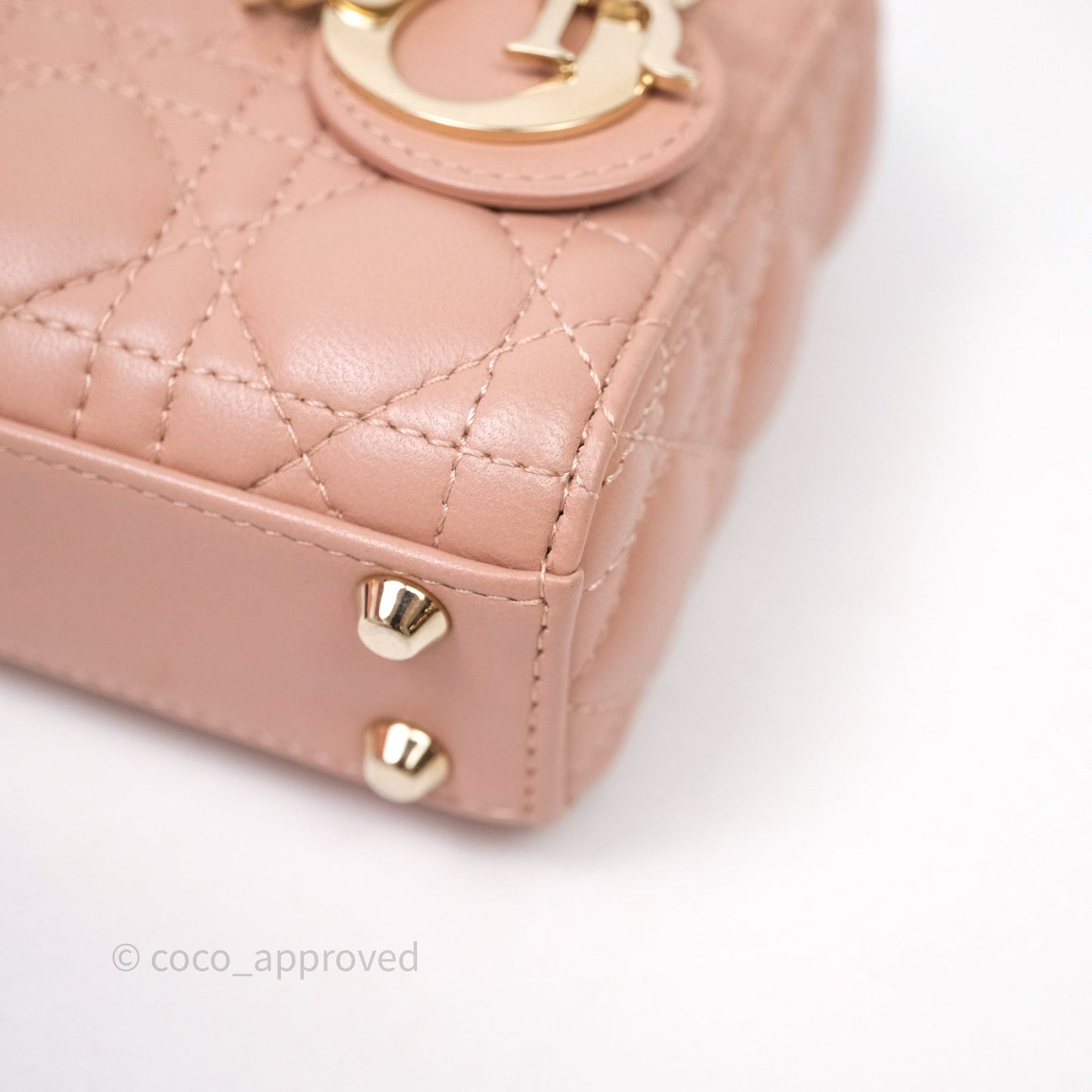 Christian Dior Micro Lady Dior Pink Beige Cannage Calfskin Gold Hardware