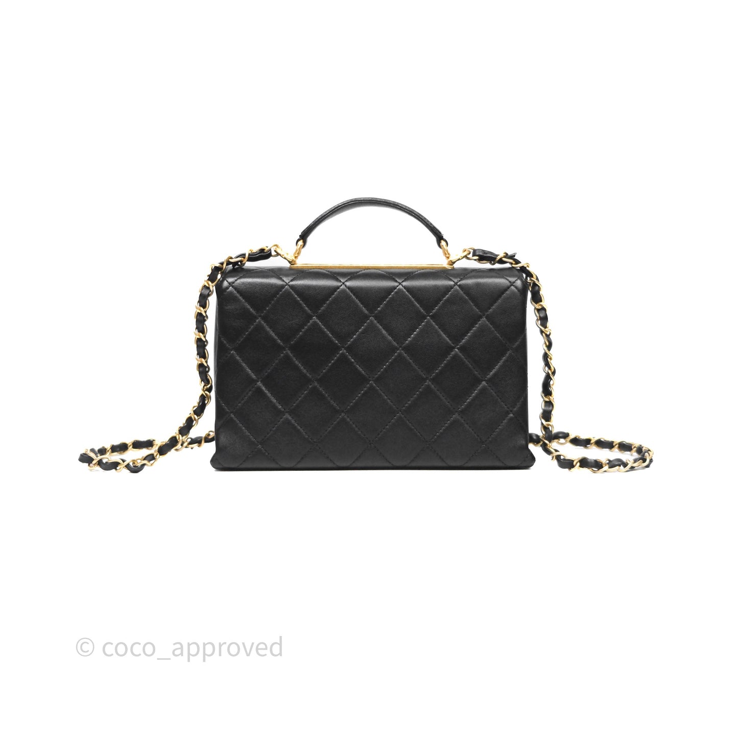 Chanel Trendy Spirit Top Handle Black Flap Bag Calfskin Gold Hardware