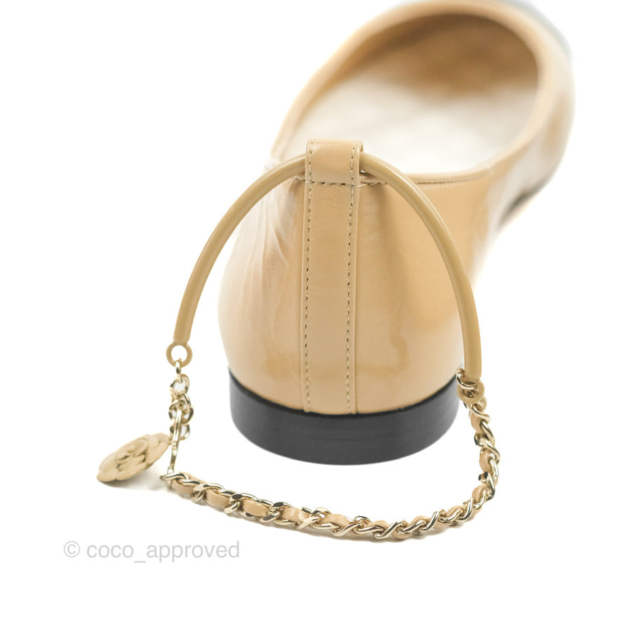 Chanel Cap Toe Ankle Chain Ballerina Flats Black/Beige