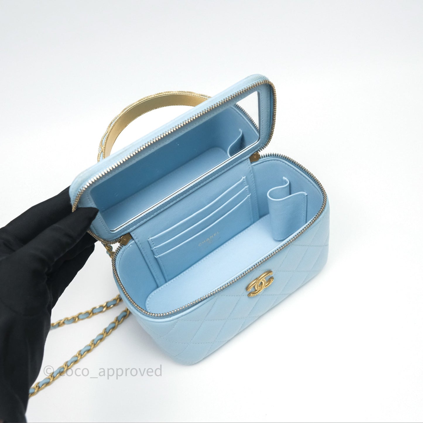 Chanel Vanity Rectangular Top Handle Blue Lambskin Gold Hardware