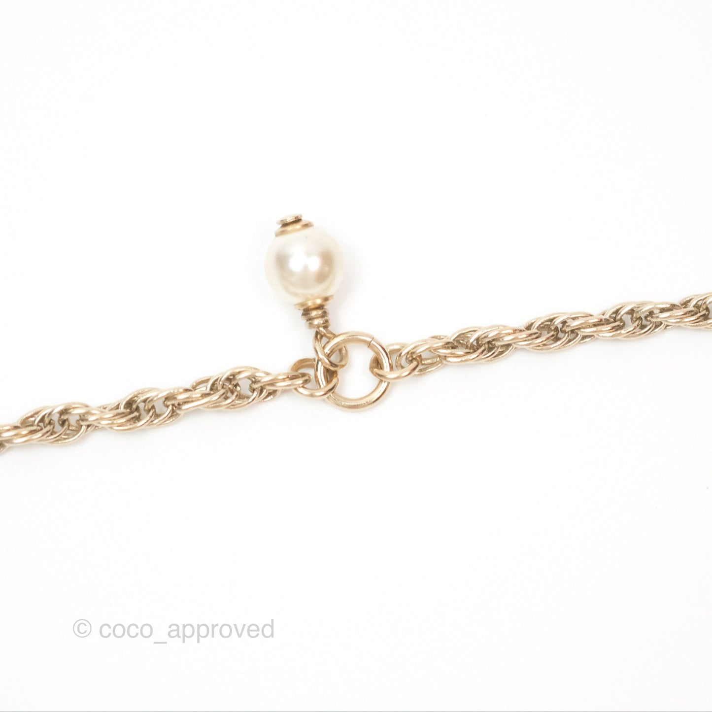 Chanel Pearl CC Necklace Blue Gold Tone 18P