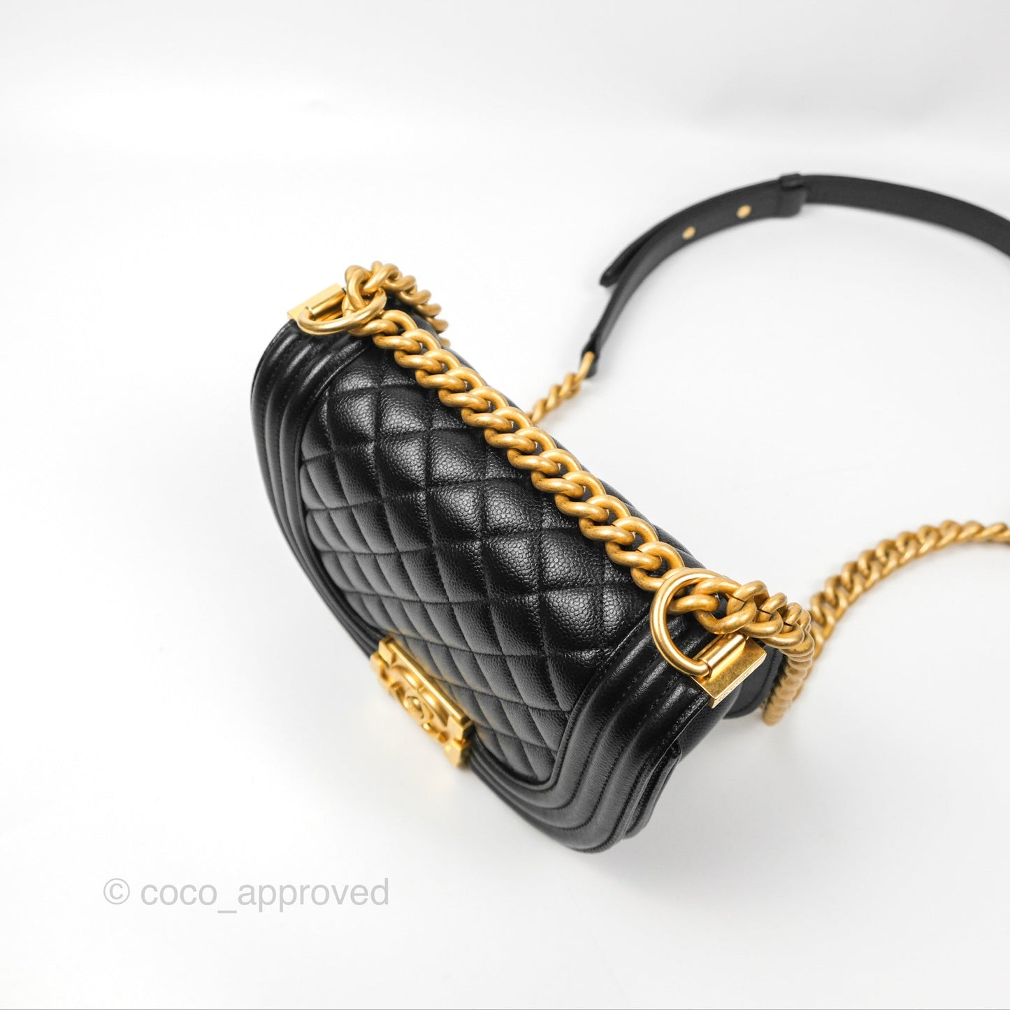 Chanel Boy Messenger Bag Black Caviar Aged Gold Hardware