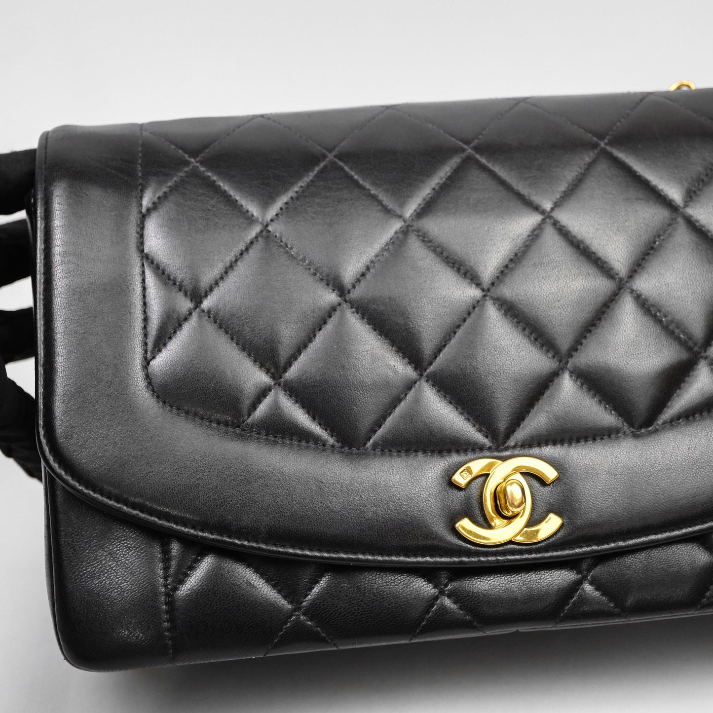Chanel Vintage Medium Classic Diana Flap Bag Black Lambskin 24K Gold Hardware
