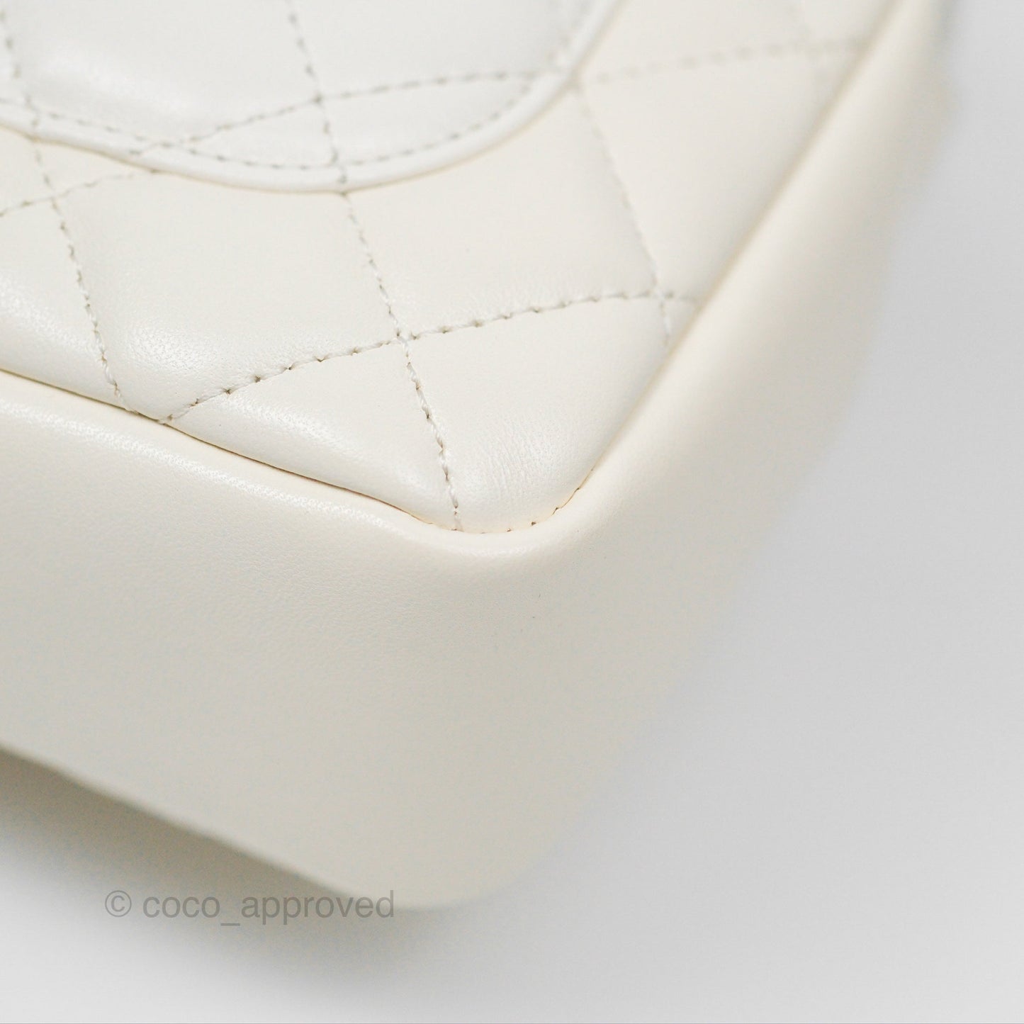 Chanel Pearl Chain Mini Flap Bag White Lambskin Aged Gold Hardware 24P