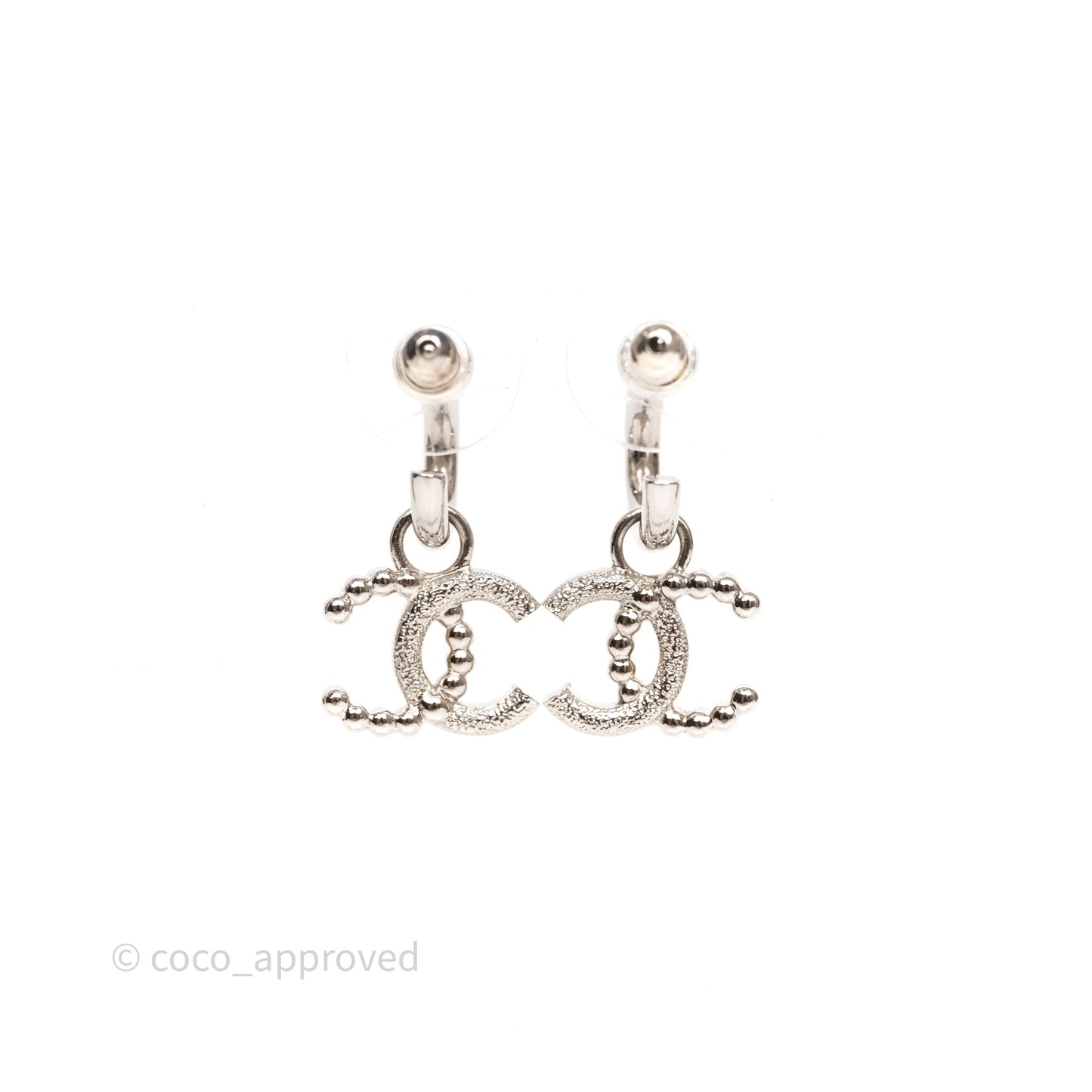 Chanel CC Crystal Pearl Drop Earrings Silver Tone 24S