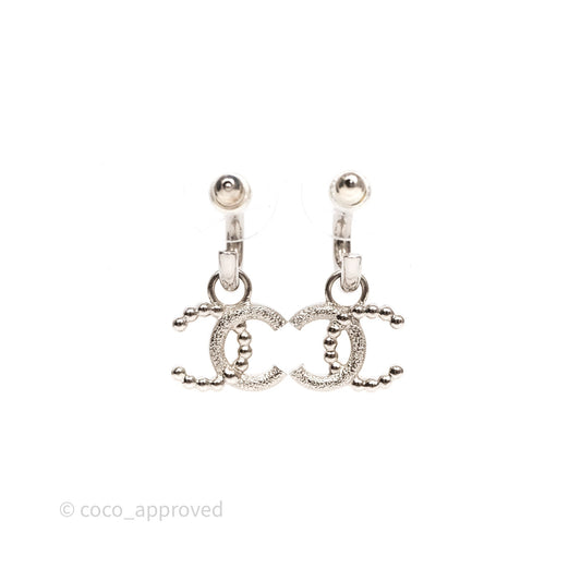 Chanel CC Crystal Pearl Drop Earrings Silver Tone 24S