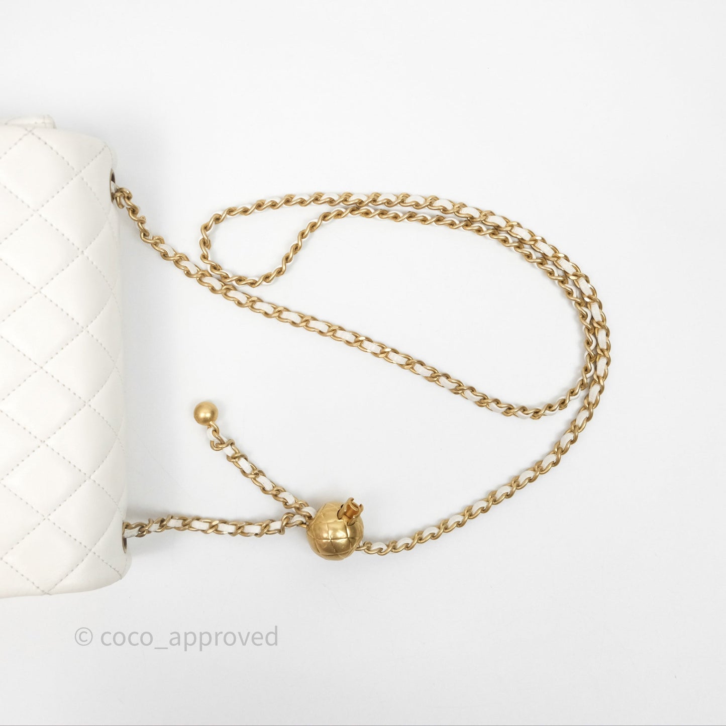 Chanel Mini Rectangular Pearl Crush Quilted White Lambskin Aged Gold Hardware
