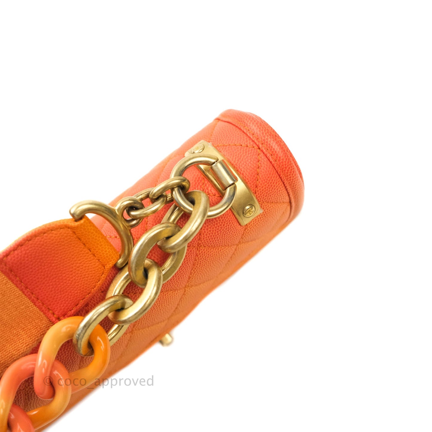 Chanel Quilted Sunset On The Sea Orange Flap Bag Caviar Aged Gold Hardware
