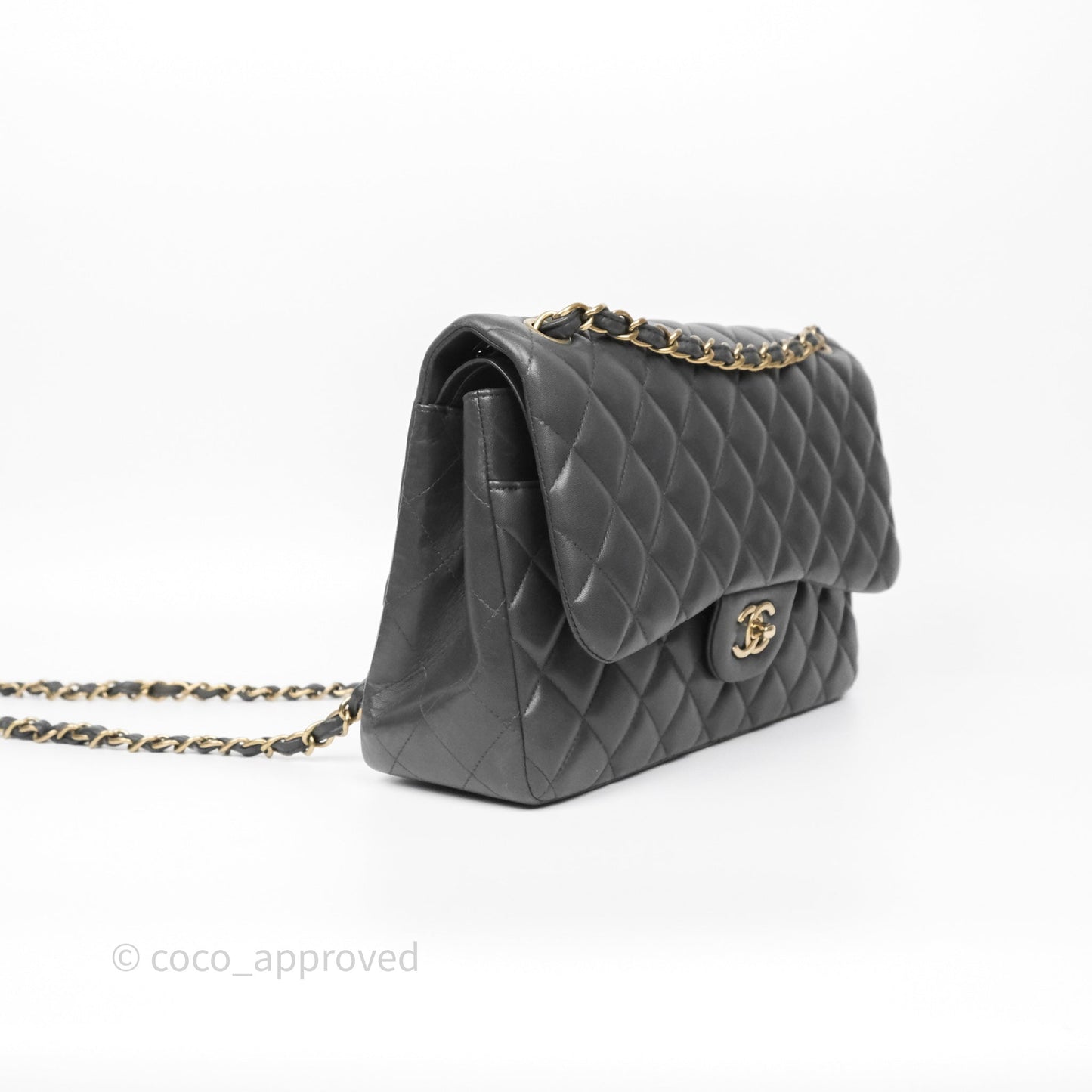 Chanel Jumbo Double Flap Dark Grey Lambskin Brushed Gold Hardware⁣⁣