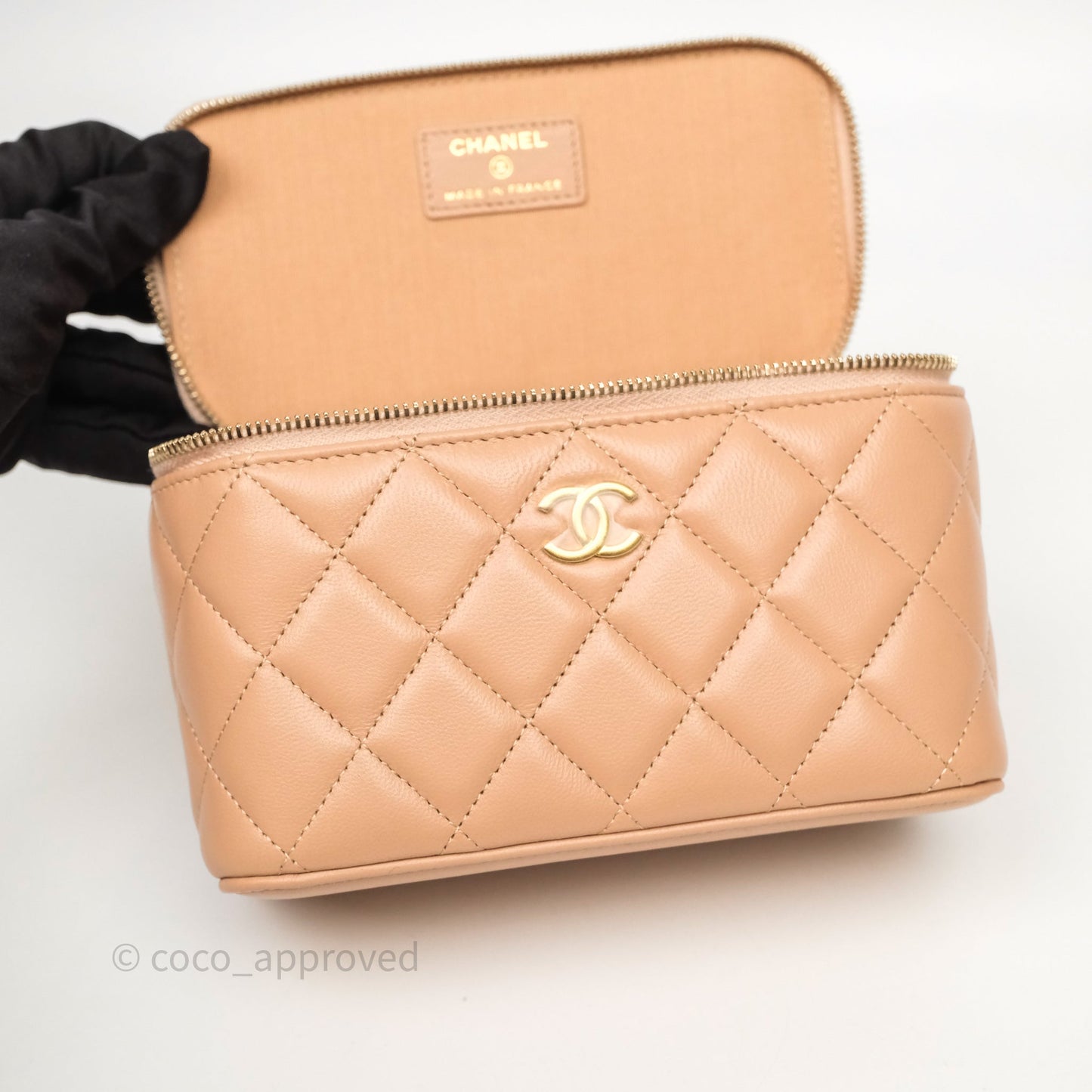 Chanel Top Handle Vanity Lambskin Beige Bag Gold Hardware
