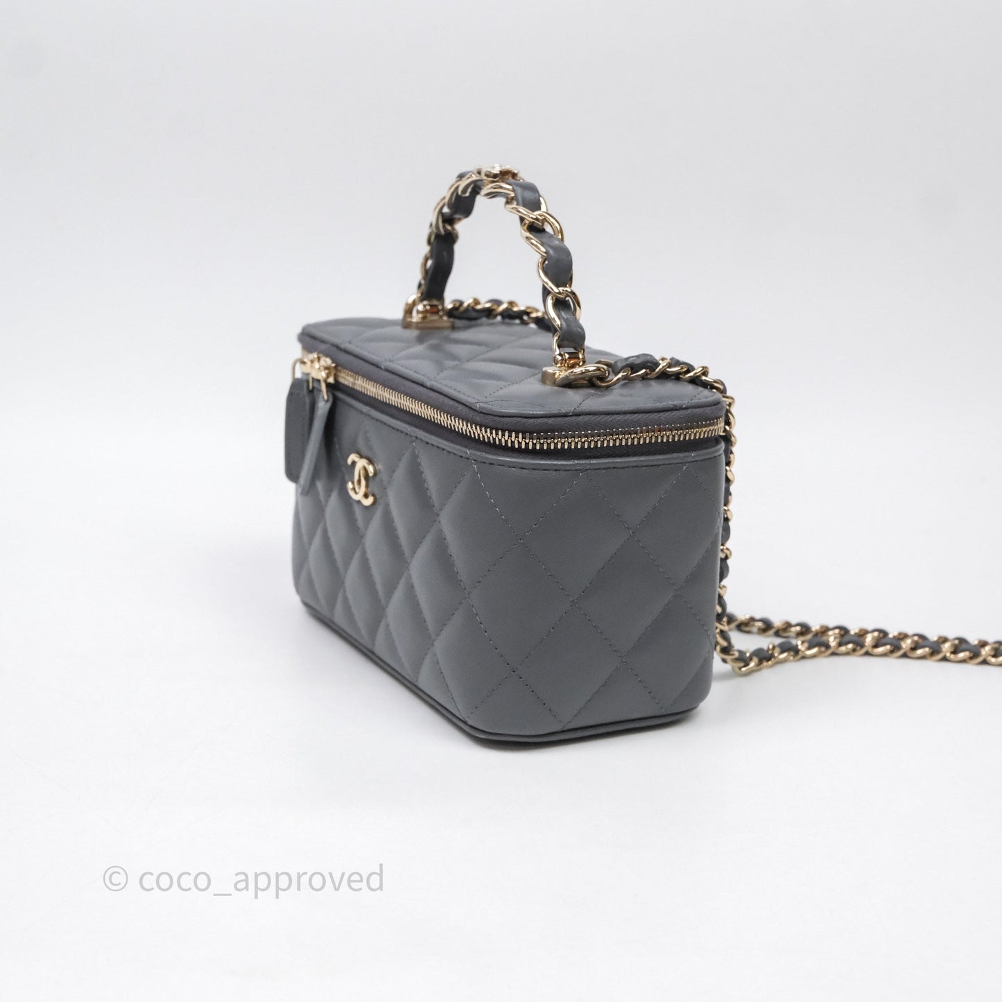 Chanel Vanity Rectangular Top Handle Grey Lambskin Gold Hardware