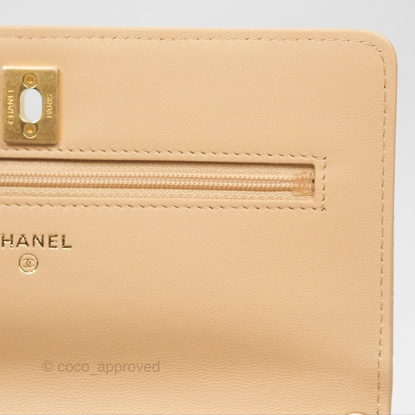 Chanel Quilted Pearl Crush Wallet on Chain WOC Beige Lambskin Aged Gold Hardware