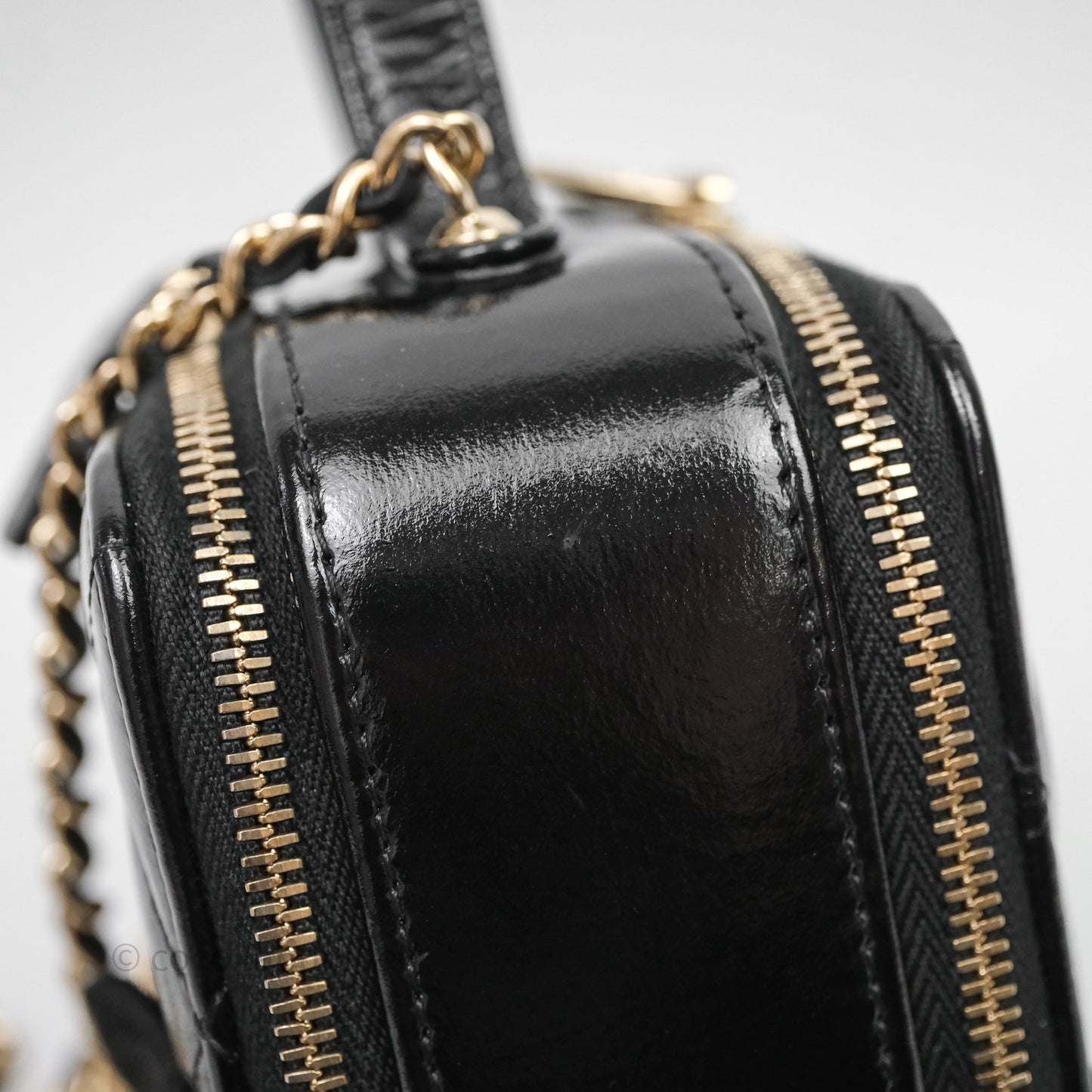 Chanel Small Top Handle Vanity Case Black Shiny Crumpled Calfskin Gold Hardware