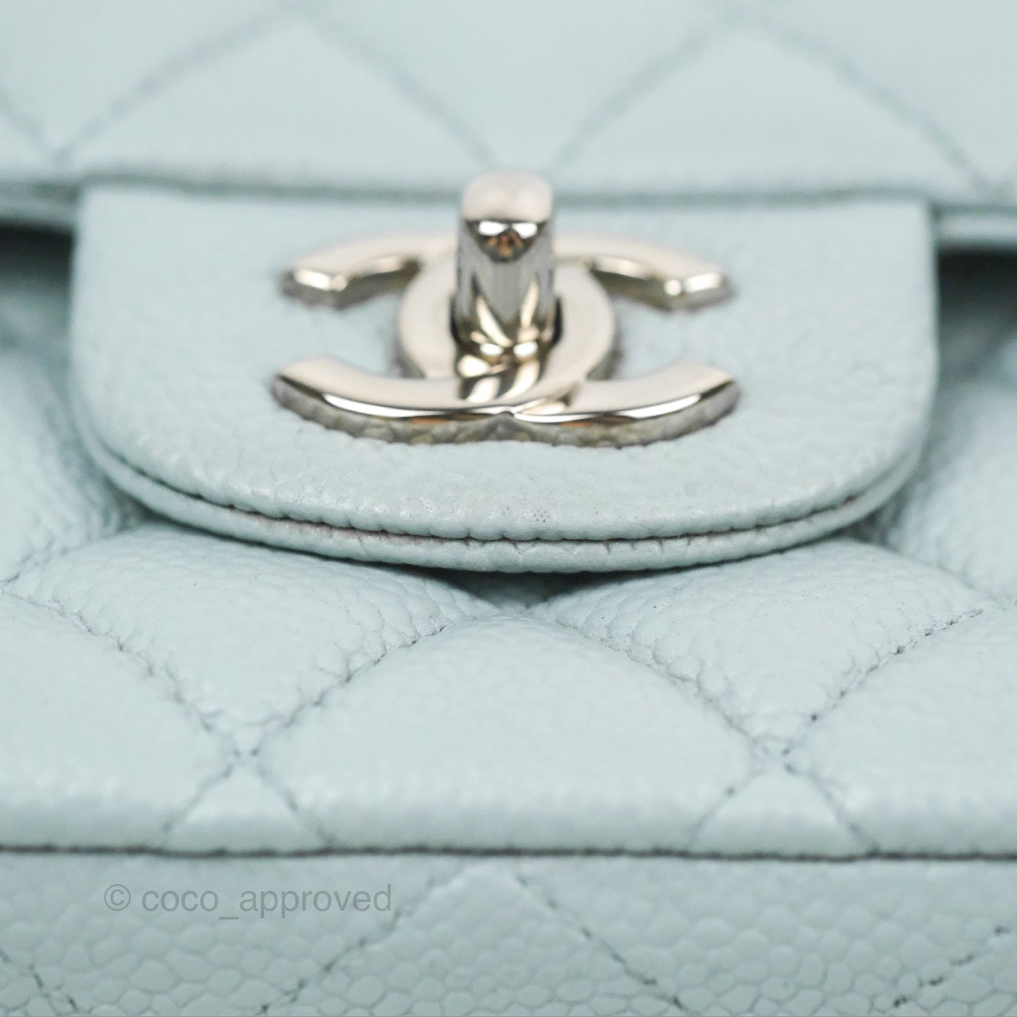 Chanel Classic M/L Medium Flap Quilted Light Grey Blue Caviar Silver Hardware