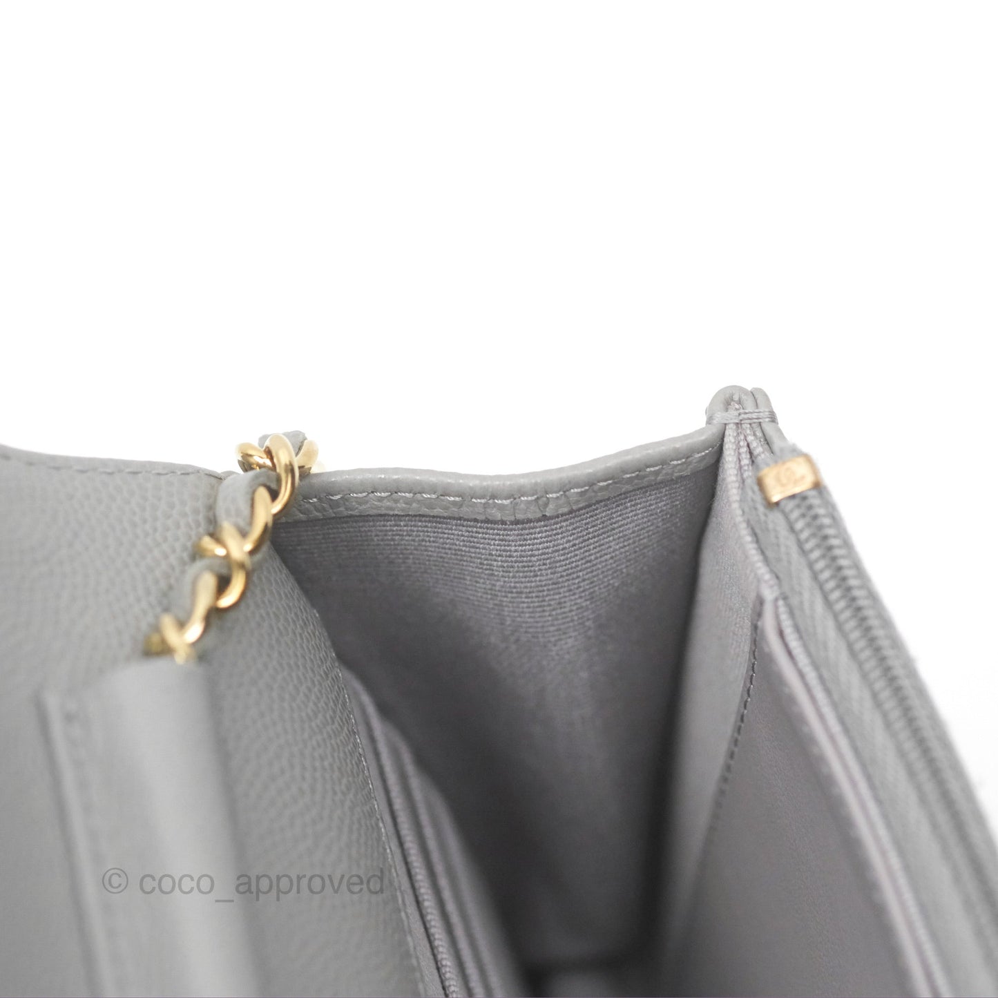 Chanel Classic Quilted Wallet On Chain WOC Grey Caviar Gold Hardware