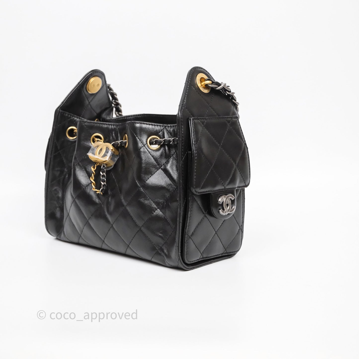 Chanel 25 Mini Black Shiny Crumpled Calfskin Mixed Hardware