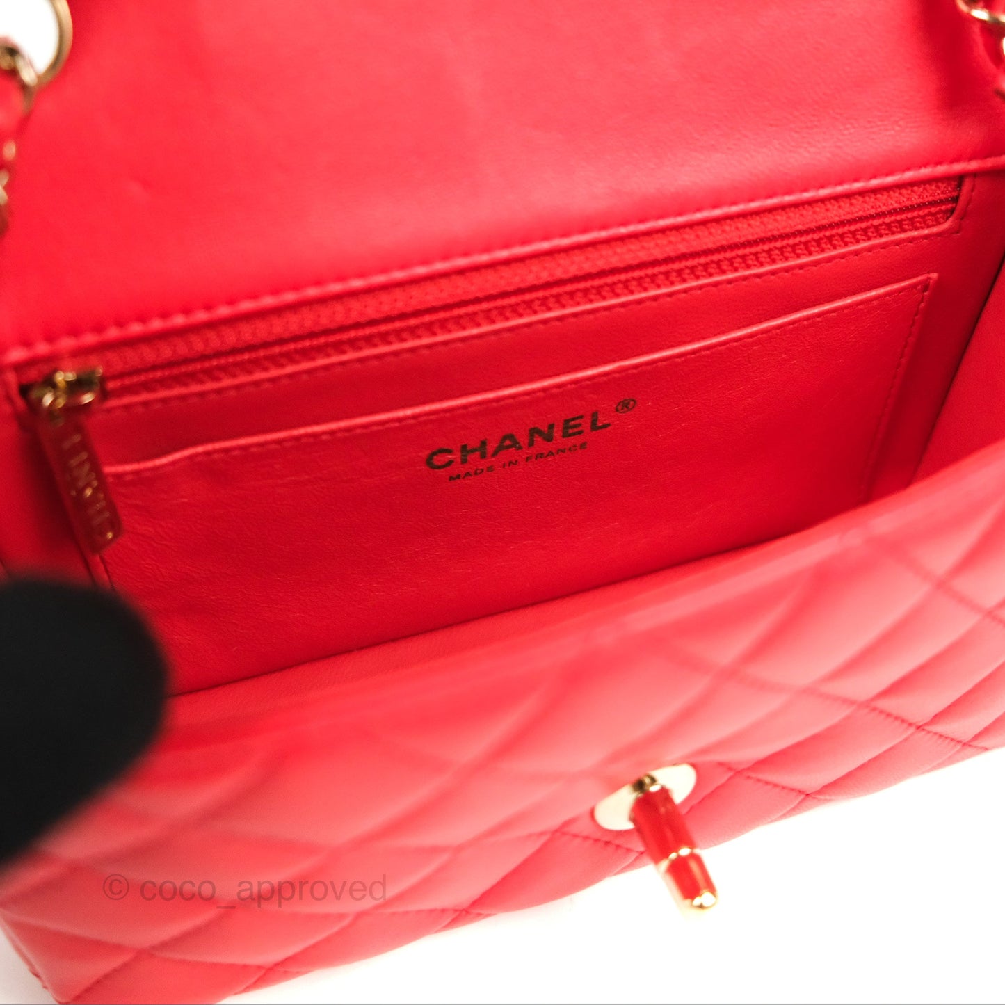 Chanel Quilted Mini Rectangular Flap Red Lambskin Gold Hardware