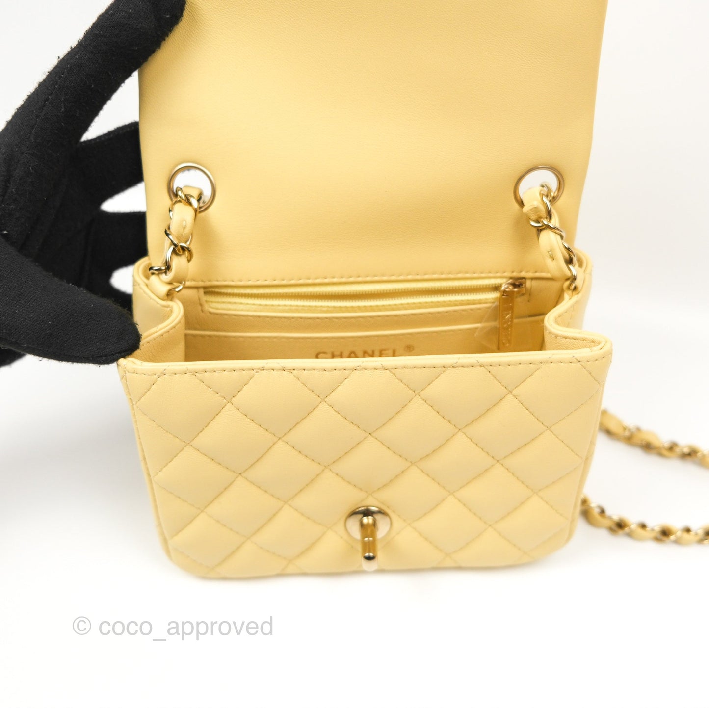 Chanel Quilted Mini Square Yellow Lambskin Gold Hardware