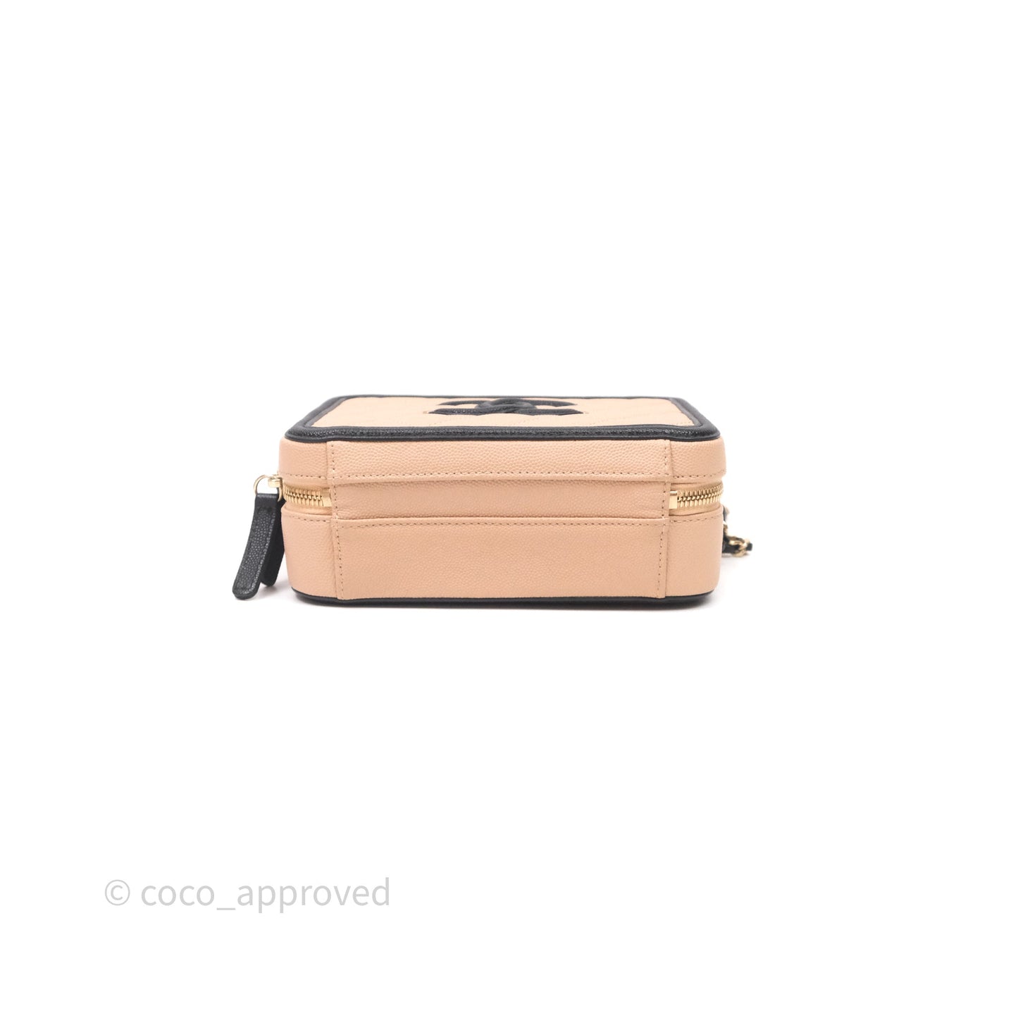 Chanel Quilted New Small CC Filigree Vanity Case Beige Caviar Gold Hardware
