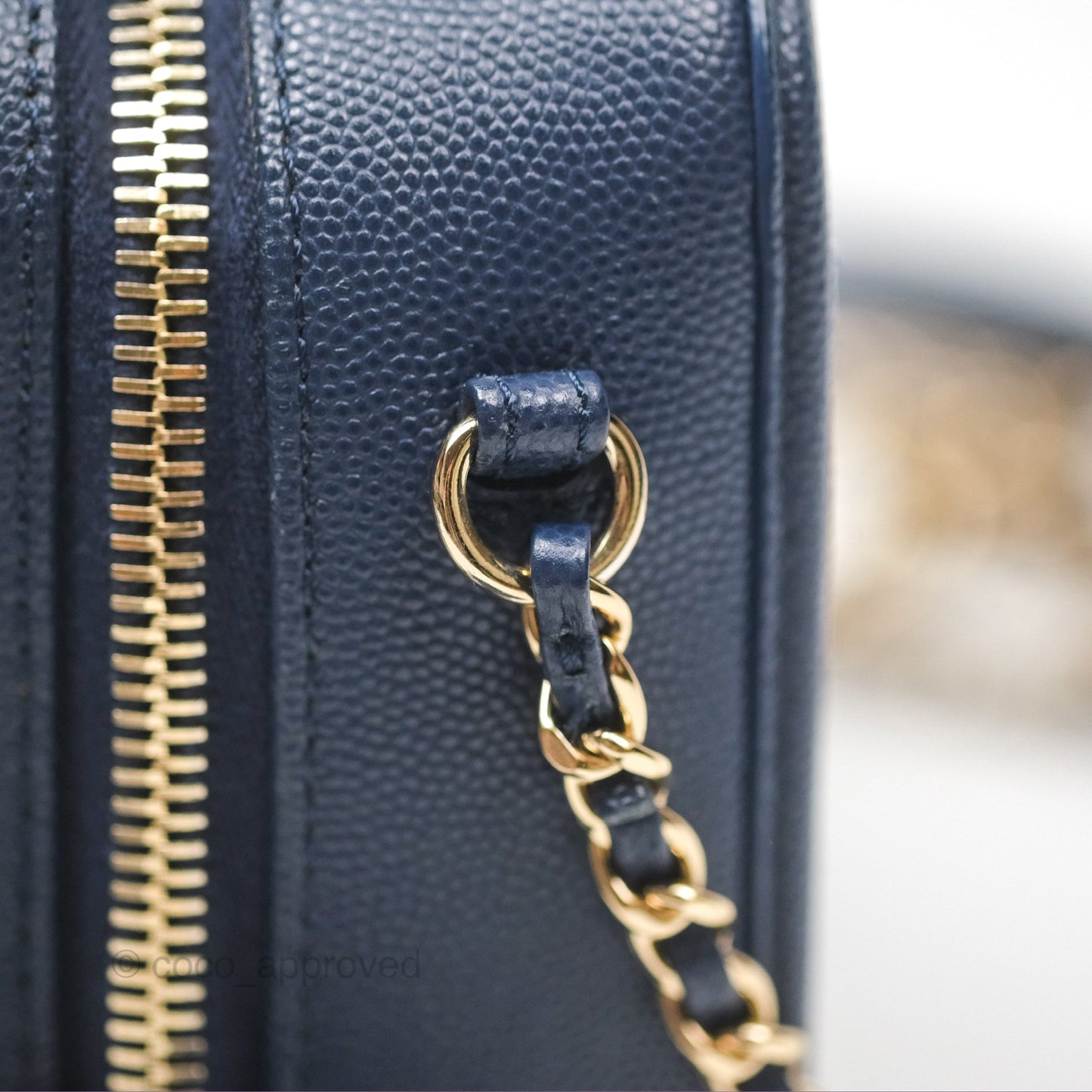 Chanel Quilted Small CC Filigree Vanity Case Navy Caviar Gold Hardware