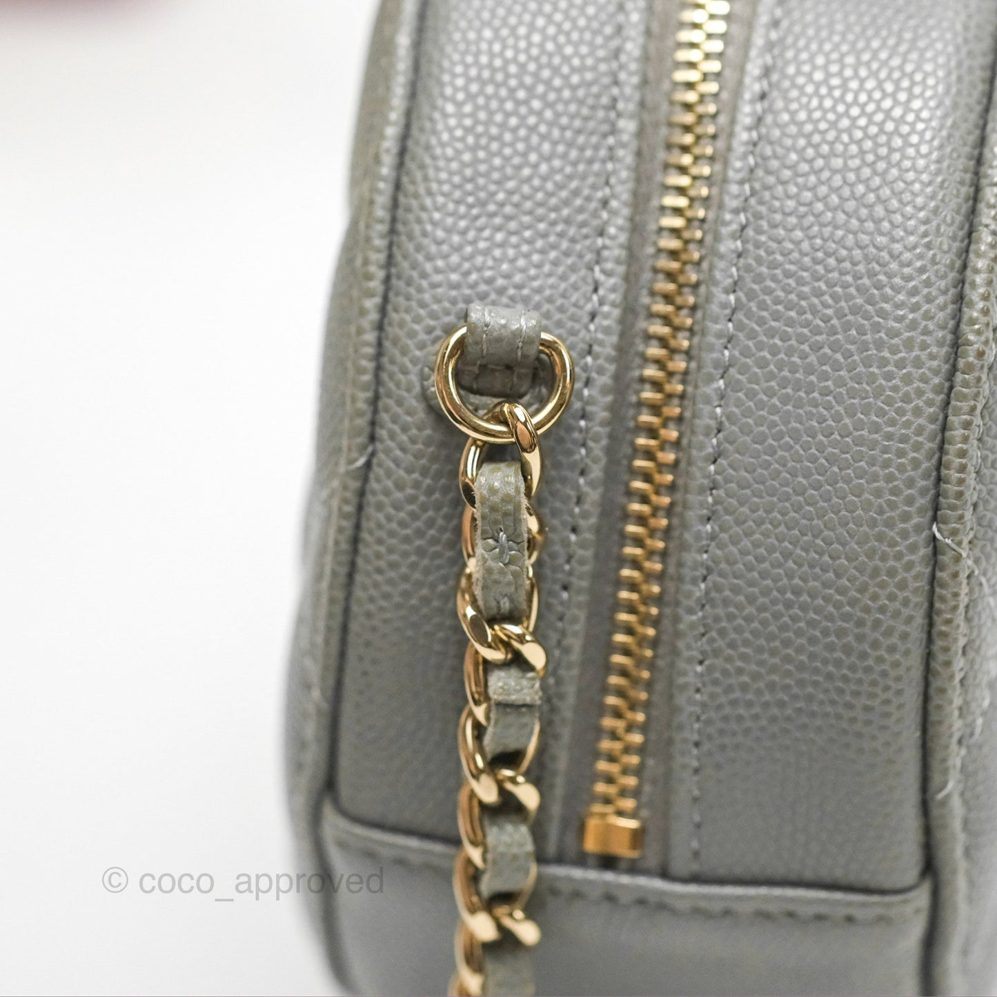 Chanel Classic Quilted Round Clutch With Chain Grey Caviar Gold Hardware