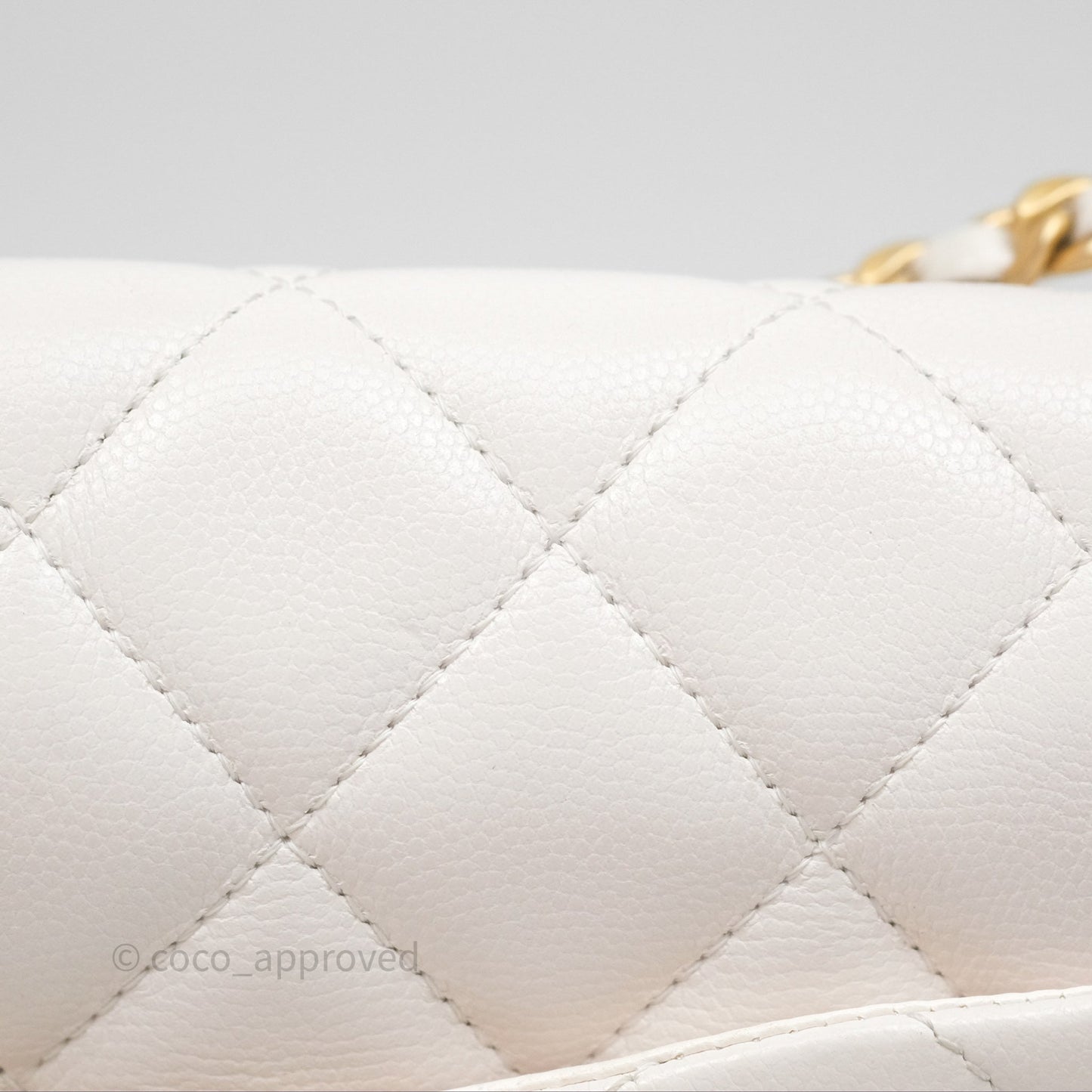 Chanel Large Quilted Sweet Classic Flap White Caviar Aged Gold Hardware