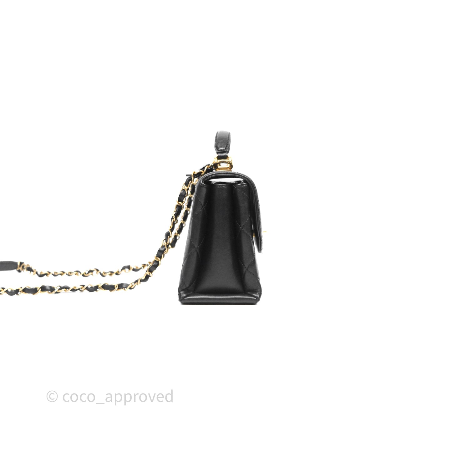 Chanel Trendy Spirit Top Handle Black Flap Bag Calfskin Gold Hardware