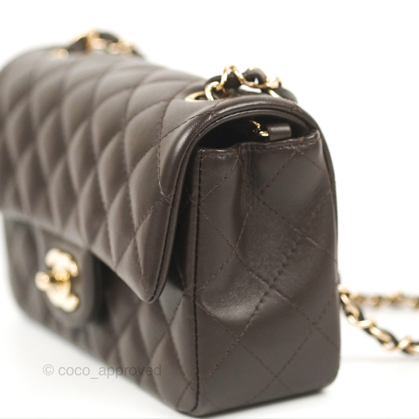 Chanel Quilted Mini Rectangular Chocolate Brown Lambskin Gold Hardware