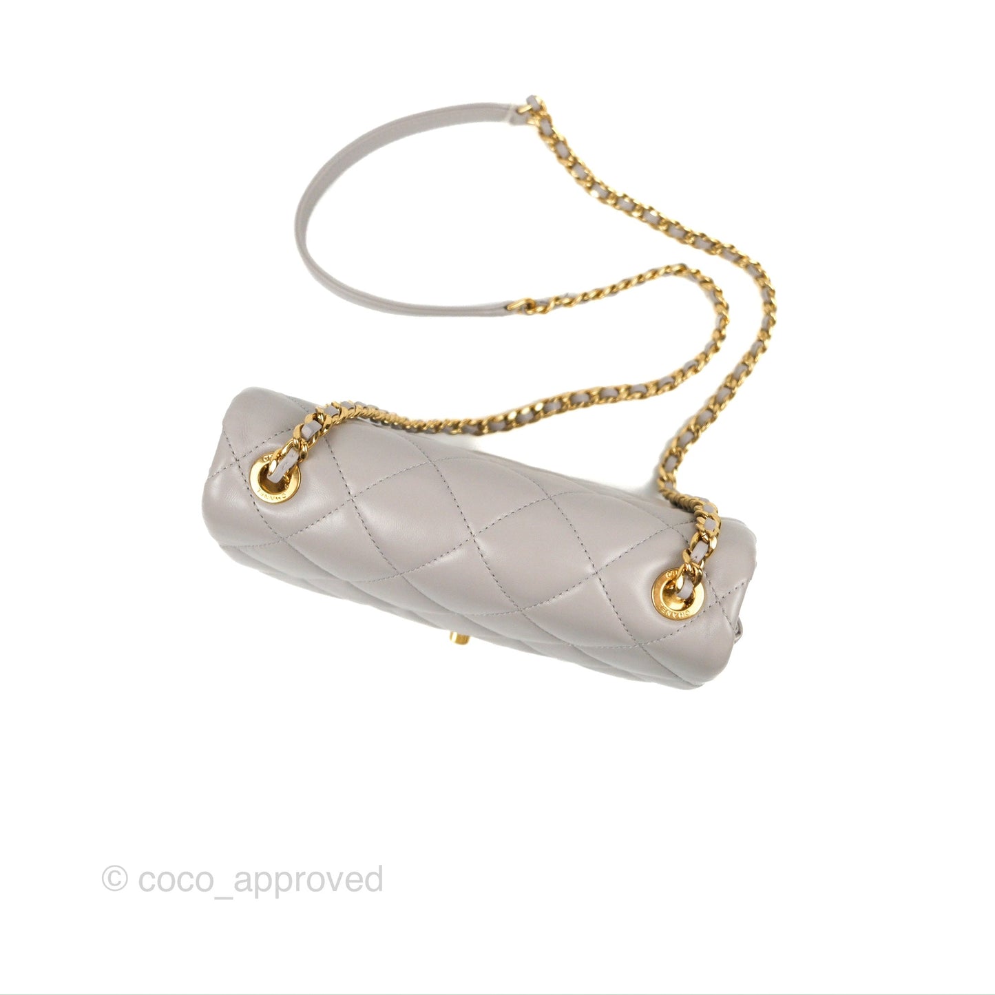 Chanel Flap Bag Grey Clair Lambskin Aged Gold Hardware 22B