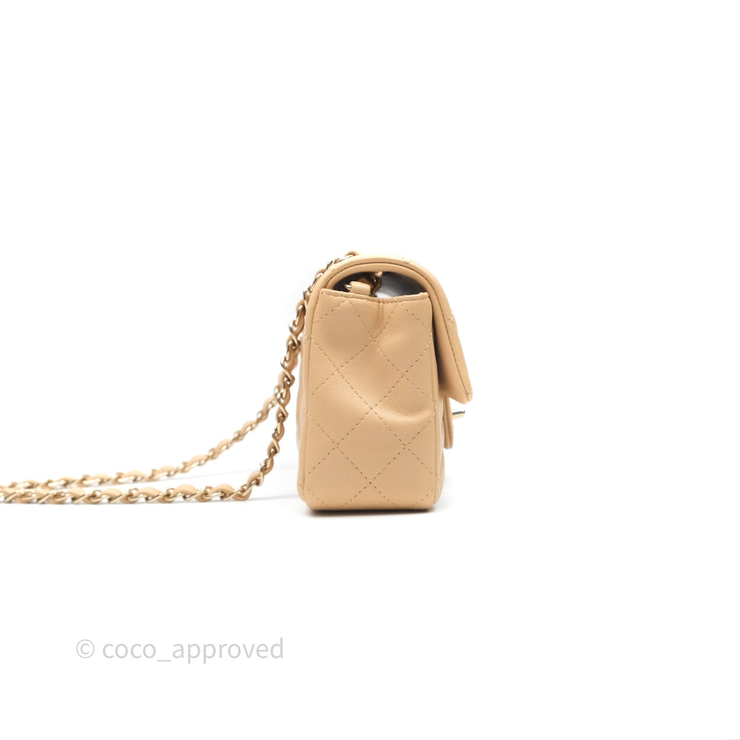 Chanel Mini Rectangular Quilted Beige Lambskin Gold Hardware