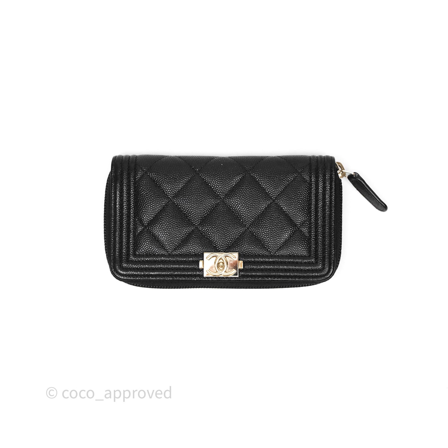 Chanel Boy Zip Wallet Black Caviar Gold Hardware