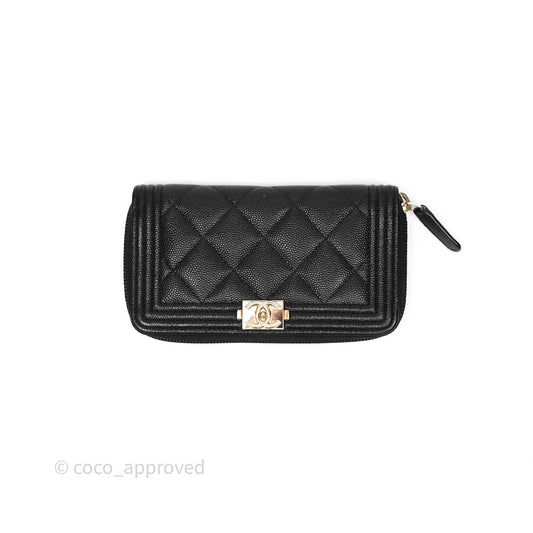 Chanel Boy Zip Wallet Black Caviar Gold Hardware