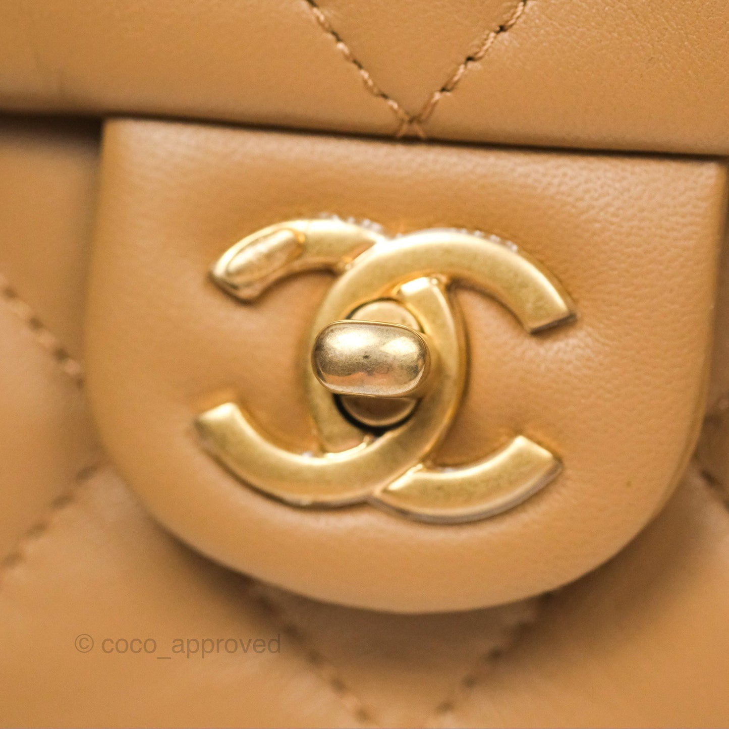 Chanel Mini Flap Bag With Heart CC Charm Beige Lambskin Aged Gold Hardware 22B