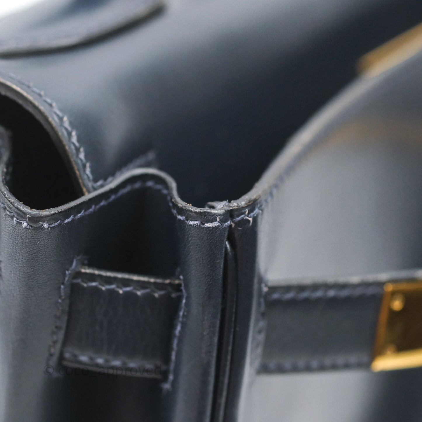 Hermès Vintage Kelly 28 Retourn Navy Box Leather Gold Hardware