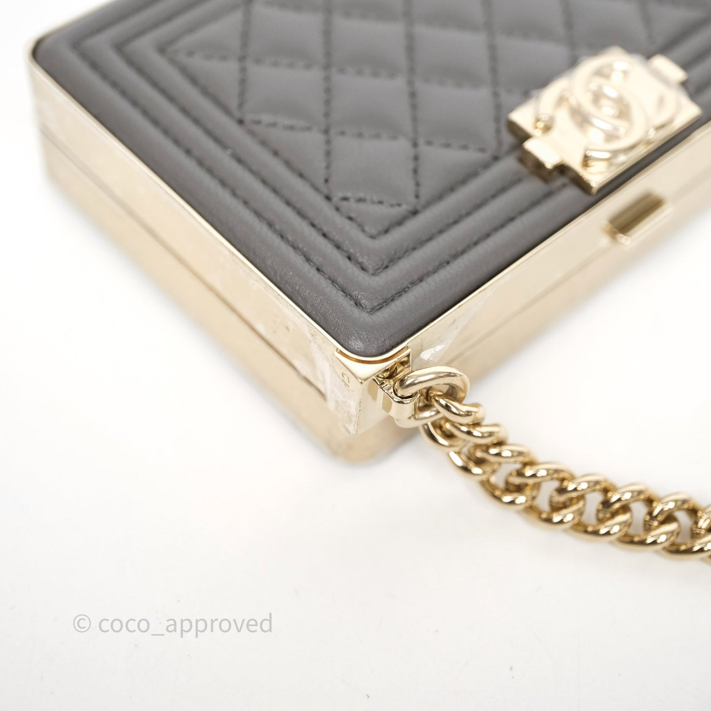 Chanel Grey Boy Mini Clutch Lambskin Gold Hardware