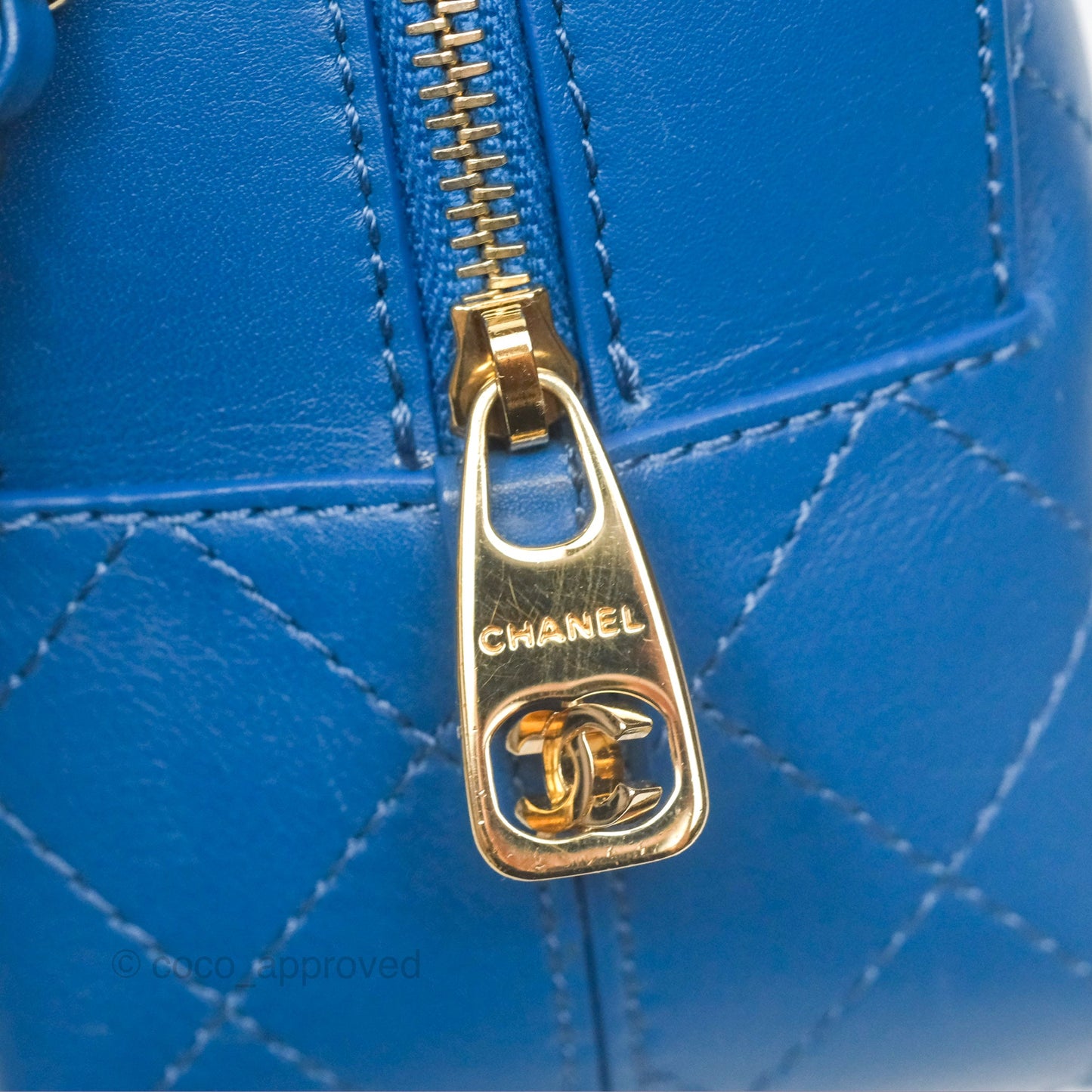 Chanel Stitched Camera Case Bag Blue Calfskin Gold Hardware