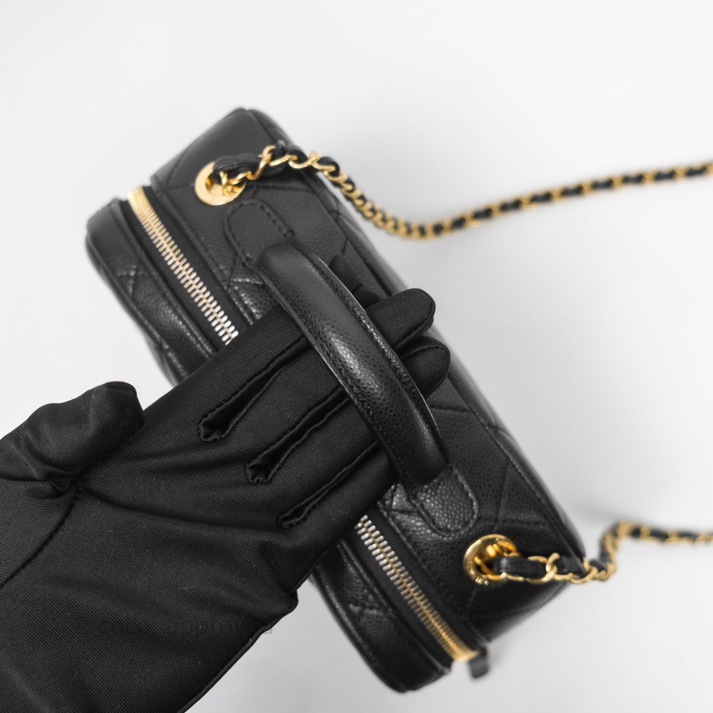 Chanel CC Top Handle Vanity Case Black Caviar Gold Hardware 23P